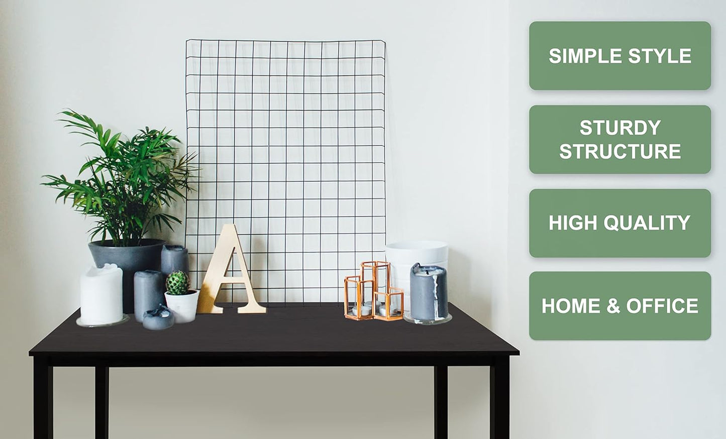 47 inch Large Computer Desk Wood, Modern Simple Style Desk for Home Office, Bedroom, Study Student Writing Desk, Small Spaces, Black Metal Frame, Dark Walnut Top