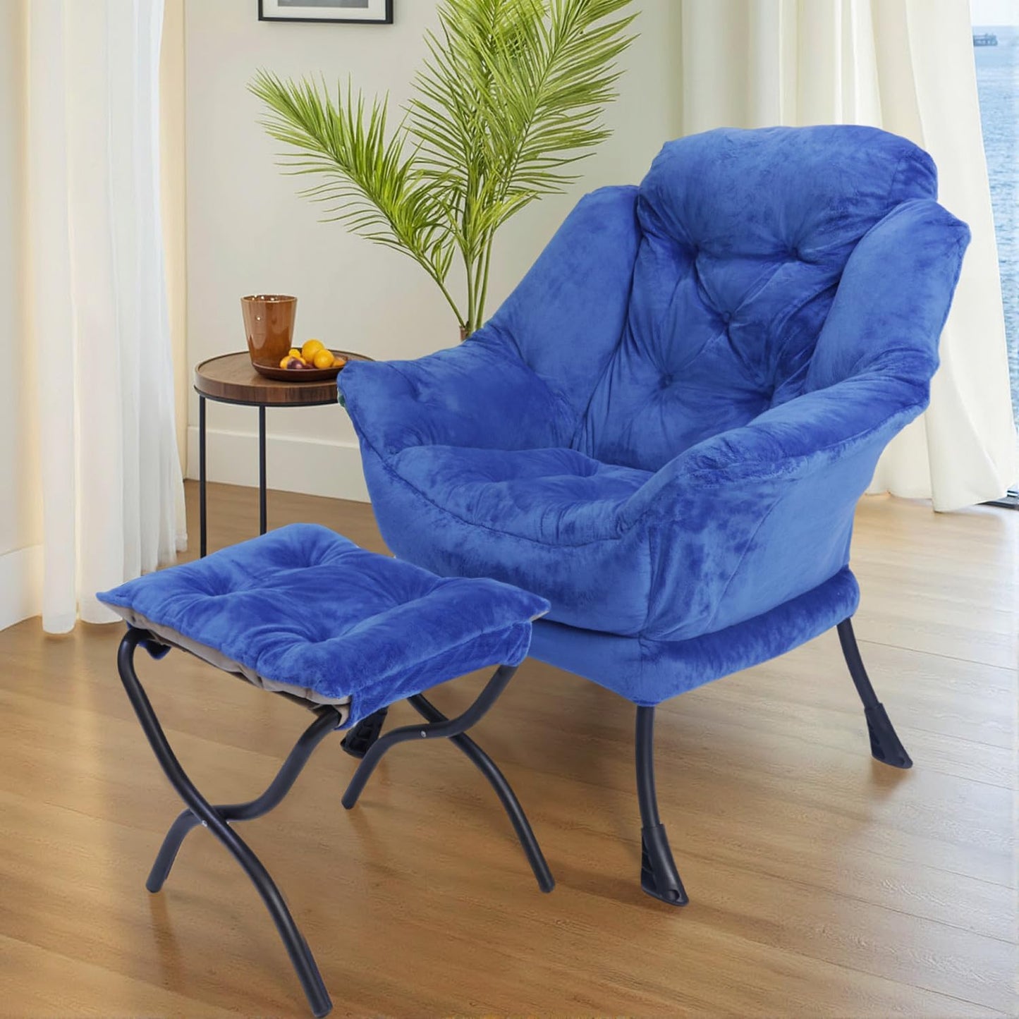 Kokel Lazy Chair with Folding Ottoman,Living Room Chairs (Blue-1248)