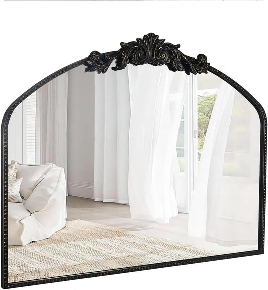 AIXI HOME Vintage Black Arched Mirror 40"X31", Antique Baroque Mantel Wall Mirror with Black Brush Gold Metal Ornate Frame for Entryway/Fireplace/Living Room/Hallway/Bathroom/Bedroom