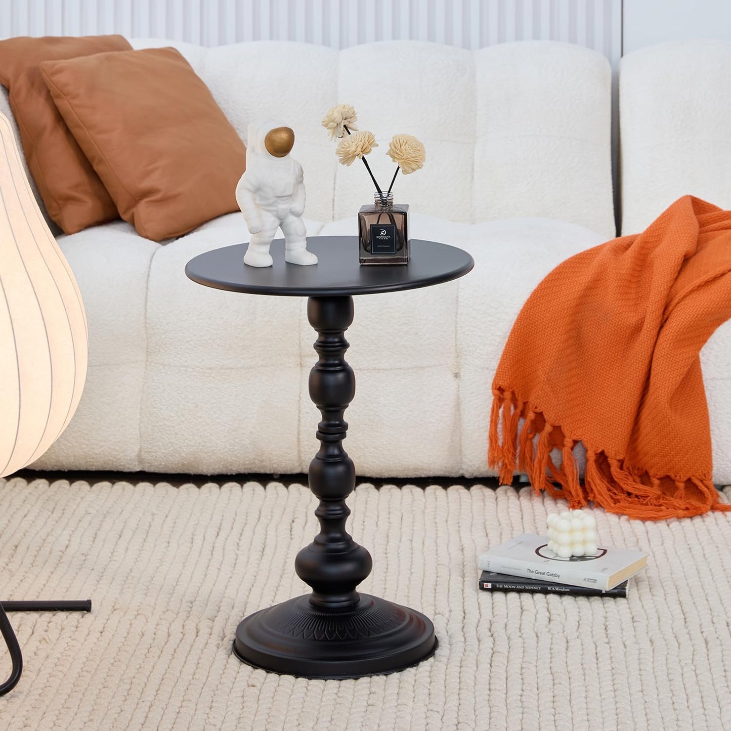 Chic Vintage Round Side Table with Elegant Roman Columns - Sturdy Metal Construction, Perfect for Coffee, End, Tea, or Leisure Use in Living Room or Bedroom Decor (Black Black 1 Pack)