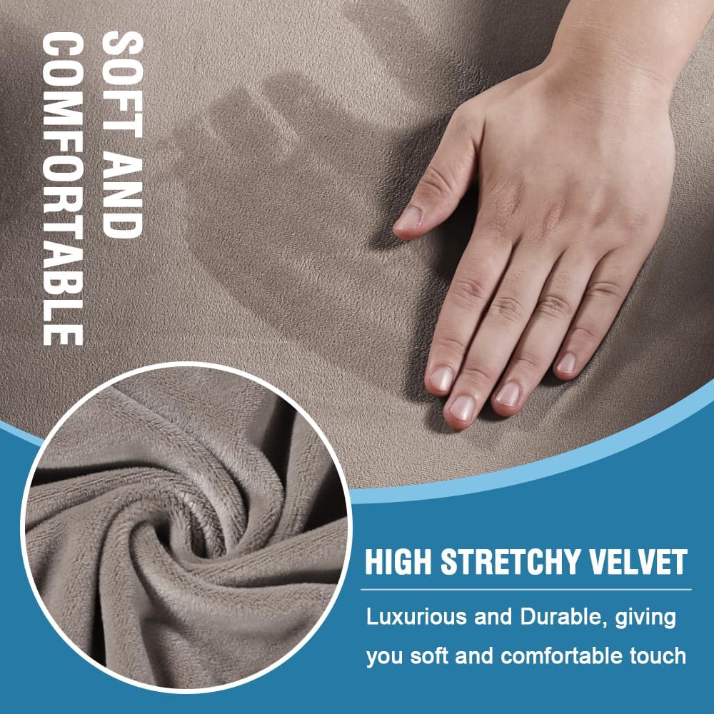 H.VERSAILTEX Sofa Cover 3 Piece T Cushion Sofa Slipcovers Thick Velvet Couch Cover Furniture Protector Stretch T Cushion Sofa Covers for 2 Cushion Couch with 2 T Cushion Covers Washable, Taupe