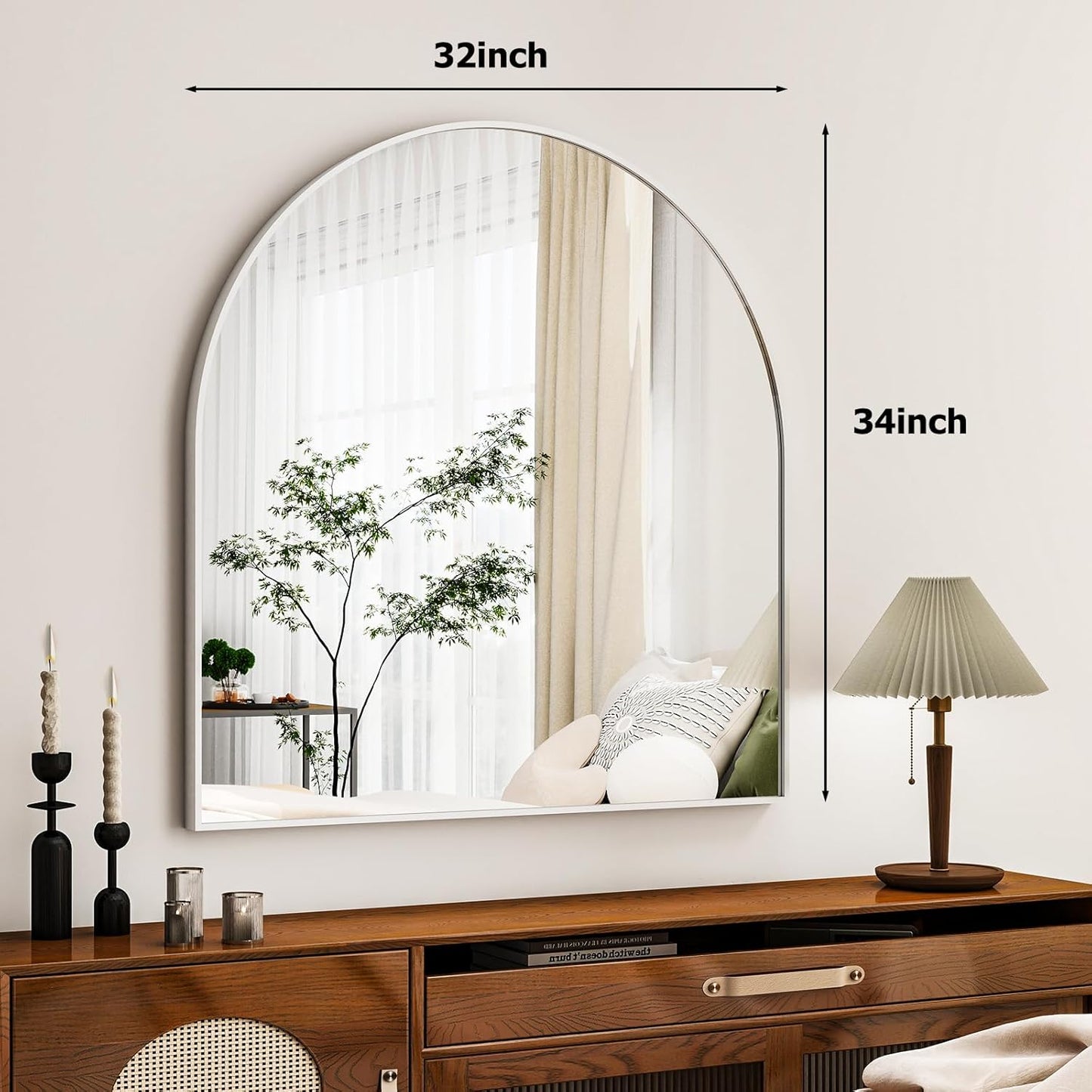 Arched Bathroom Mirror, 32x34 Inch - Wall Mounted Vanity Mirror with Aluminum Alloy Frame - Ideal for Living Room, Bedroom, Bathroom, and Entryway, Hanging or Leaning,White
