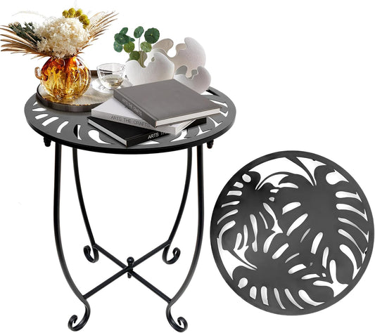 Outdoor Side Table for Small Spaces, Versatile 14 Inch Round Metal End Table for Patio Balcony Yard Porch Garden Bedside, Anti-Rust and Waterproof Accent Table for Indoor Outdoor Use, Easy Assembly