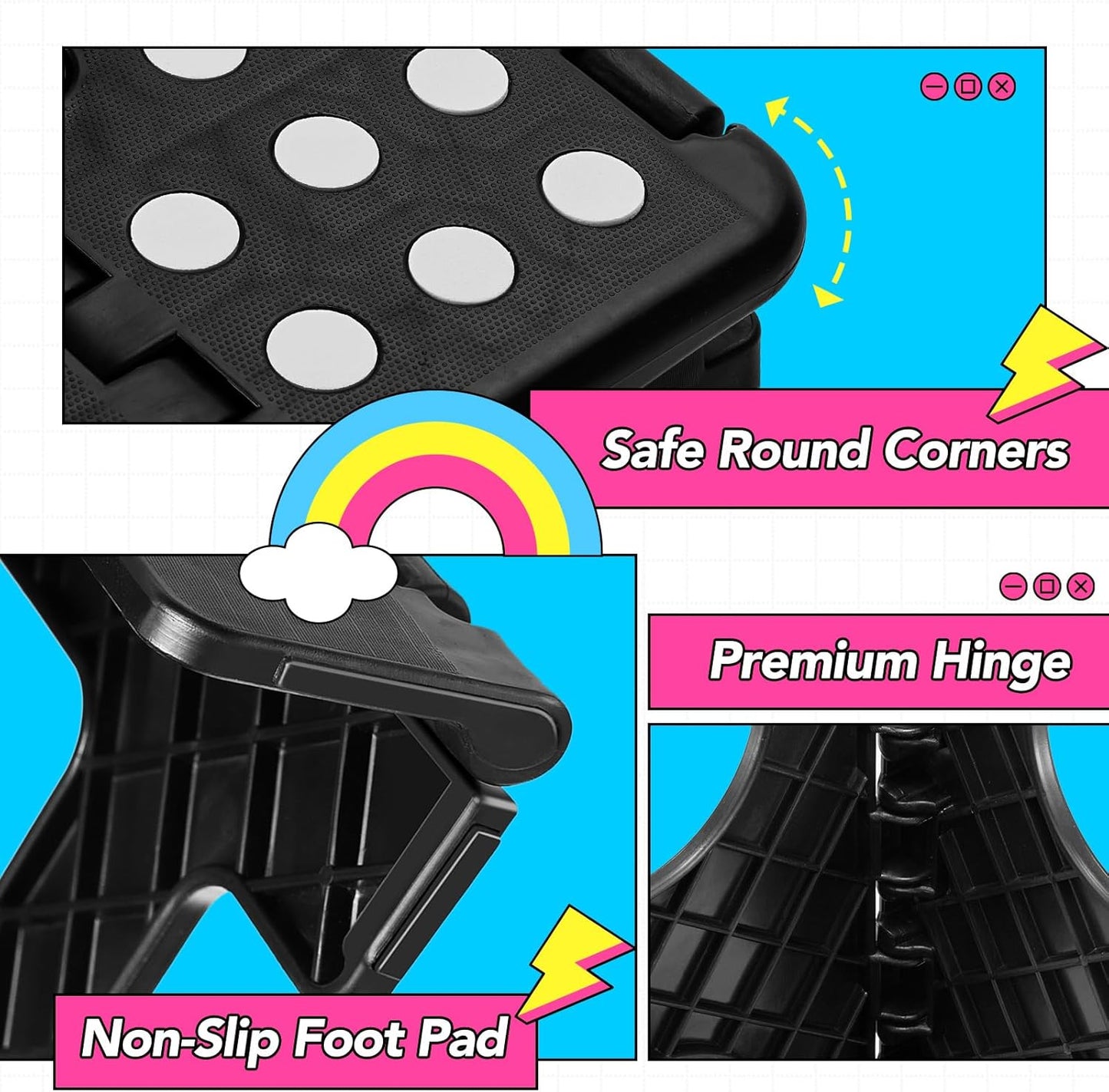 Delxo Folding Step Stool,11 Inch Non-Slip Foldable Step Stools,Portable Foldable Step Stool Lightweight Small Folding Stool with Handle for Kitchen Bathroom in Black,1 Pack