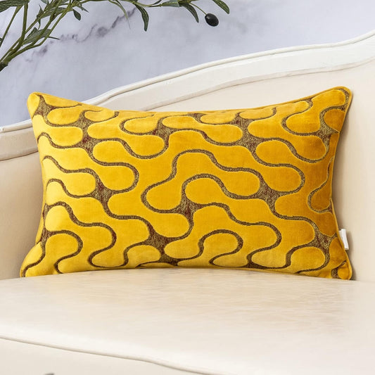 Yangest Yellow Throw Pillow Cover Wavy Cushion Cover Modern Zippered Rectangular Pillowcase for Sofa Couch Bedroom Living Room Home, 12x20 Inch