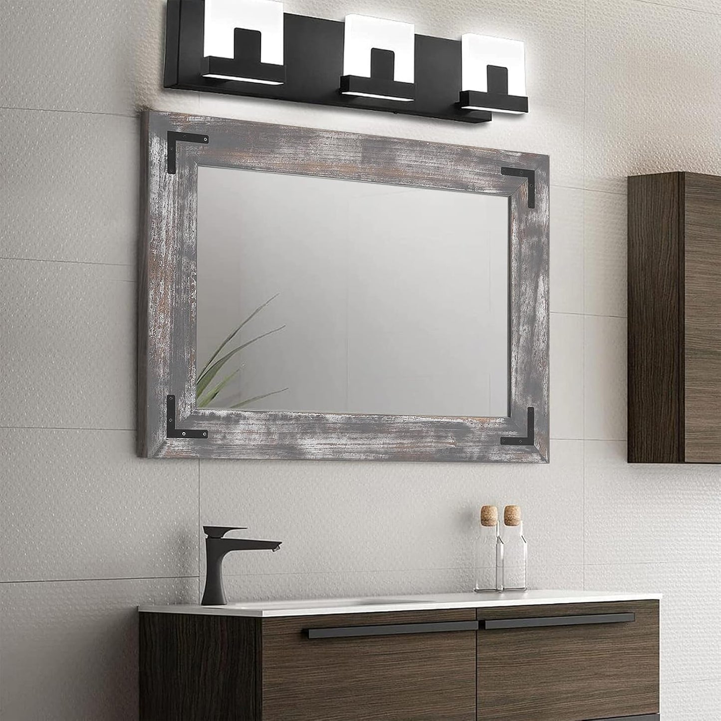 YOSHOOT Rustic Wooden Framed Wall Mirror, 40"x26", Natural Wood Bathroom Vanity Mirror for Farmhouse Decor, Vertical or Horizontal Hanging