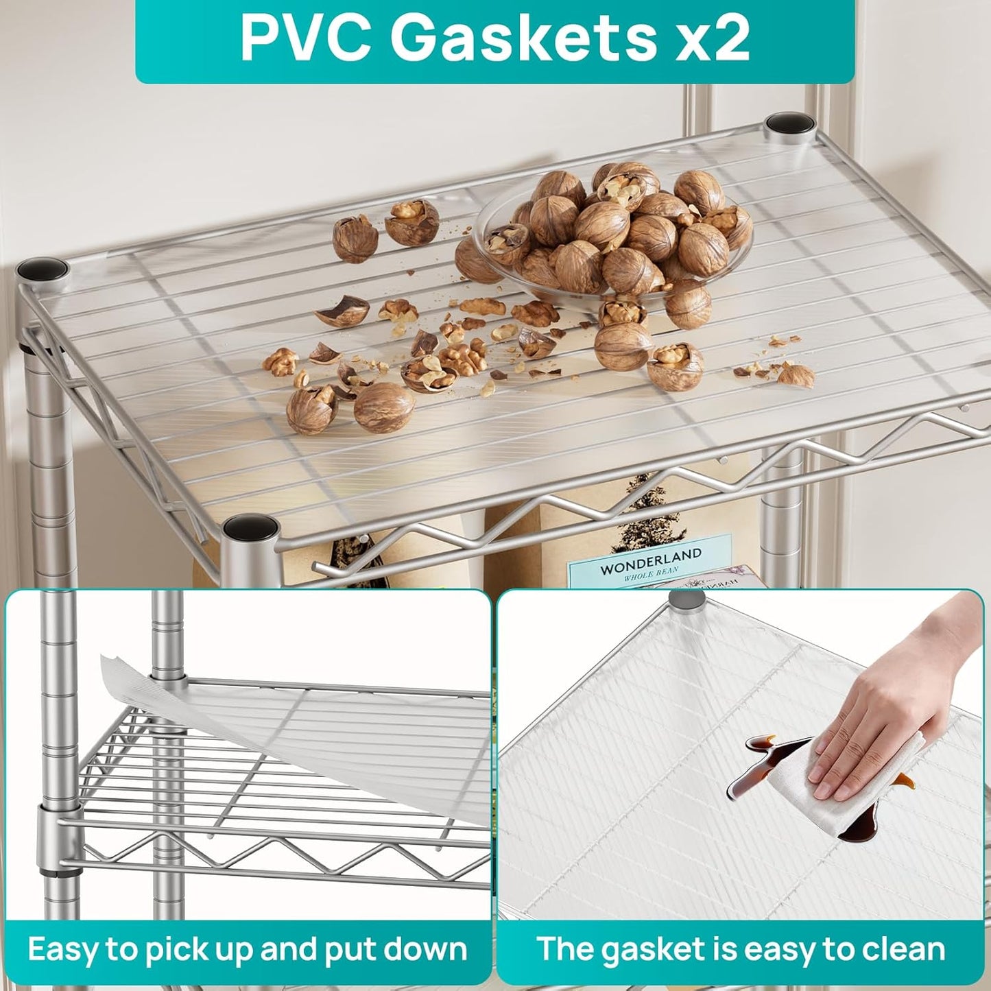 SINGAYE 4 Small Shelves Storage Shelf Wire Shelving Unit Metal Shelf Adjustable Organizers Storage Shelving with Wheels for Bathroom Laundry Room Kitchen Pantry