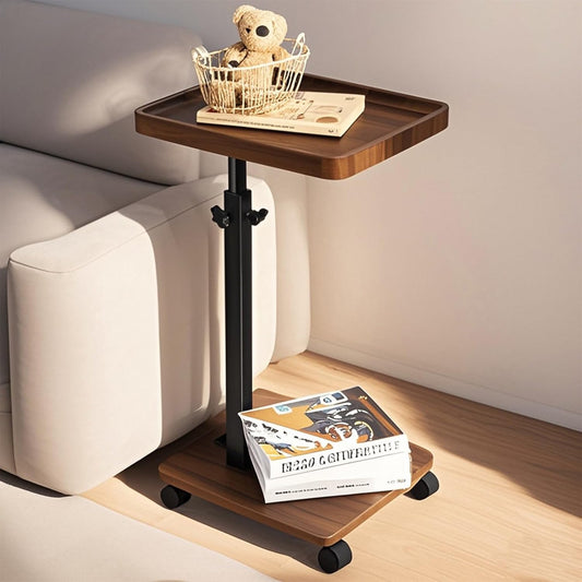 Adjustable Height Couch Tables That Slide Under Sofa, 360° Swivel Modern Tv Tray Table with Wheel, C Shaped End Table for Couch, C Table for Small Place, Perfect for Livingroom, Bedroom