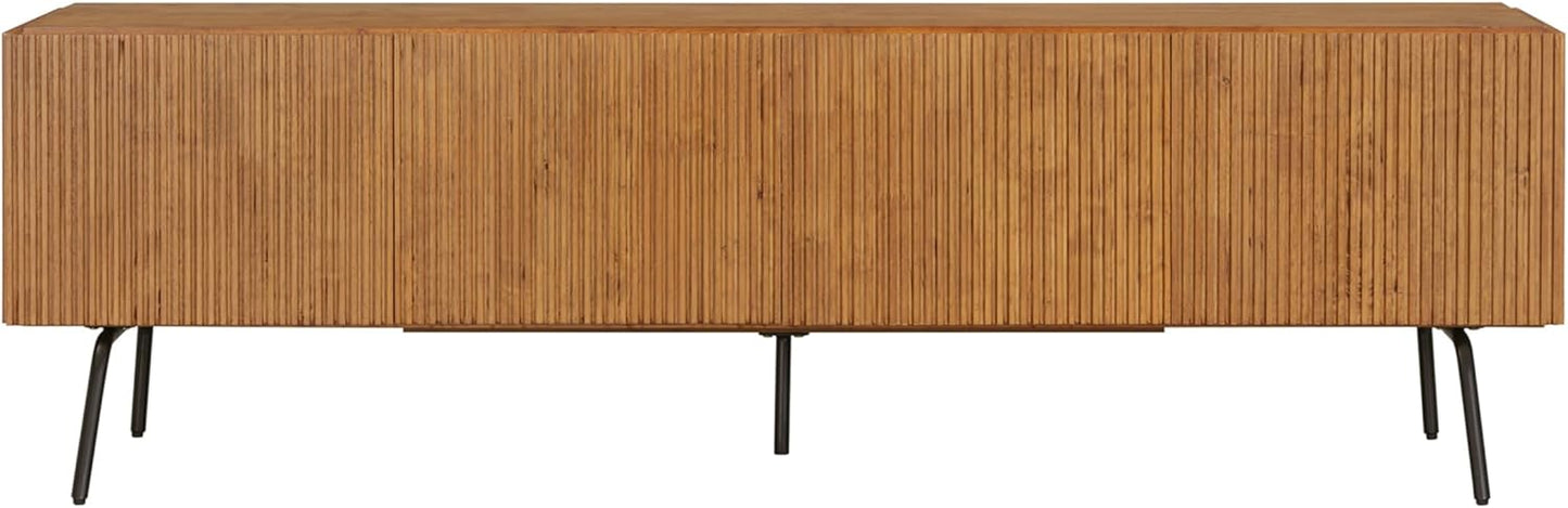 NTC Veil TV Stand with 4 Doors for TVs up to 75’’, Media Console with Vertical Groove Design and Metal Legs, Modern Entertainment Center for Living Room and Bedroom, Effortless Assembly, Teak Look