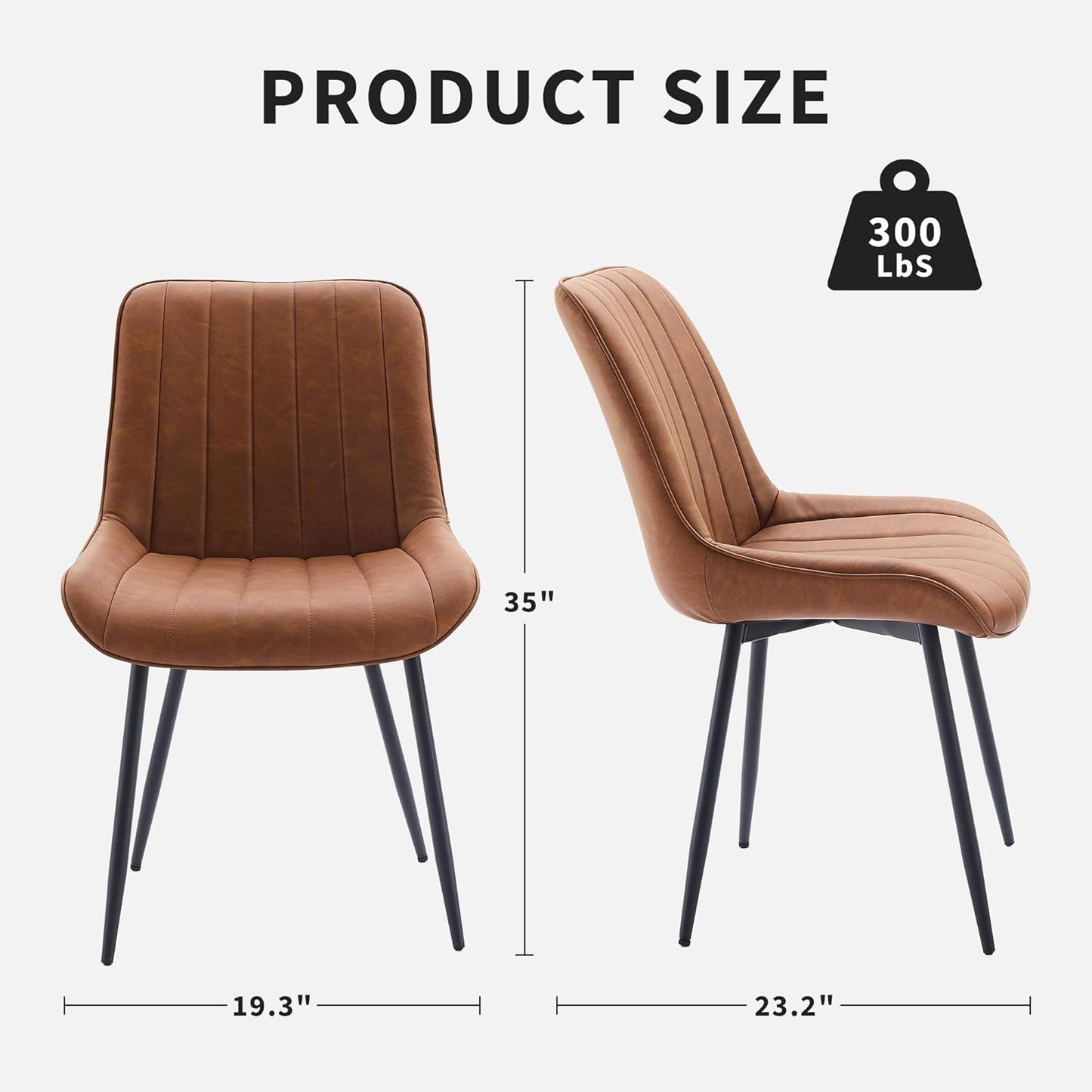 Dining Chairs Set of 2, Upholstered PU Leather Kitchen & Dining Chairs with Whale Backrest,Chair with Padded Seat and Metal Legs for Restaurant/Cafe