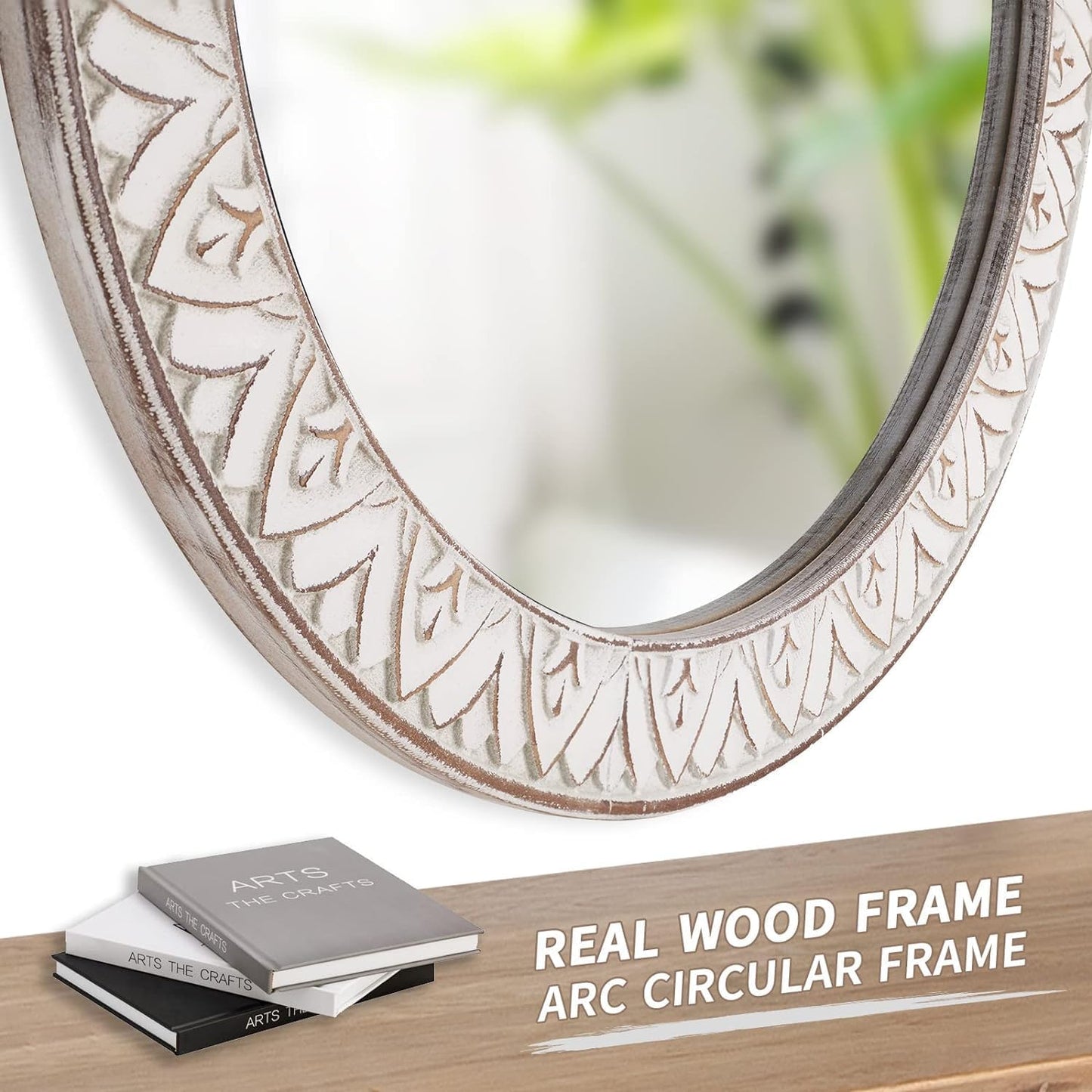 20" Round Rustic Mirror Wooden Frame Circle Mirrors, Distressed Wall Mounted Mirror for Bathroom, Bedroom, Living Room, Entryway, Fireplace, Hall