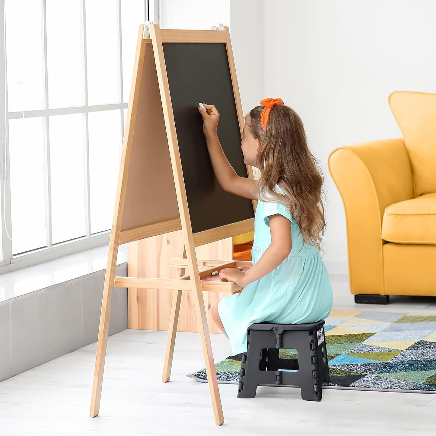 Delxo Folding Step Stool 9 Inch,Non-Slip Foldable Stools Up to 300 LBS,Kitchen Collapsible Fold Up Stepping Stool with Dotted 1 Pack,Gray