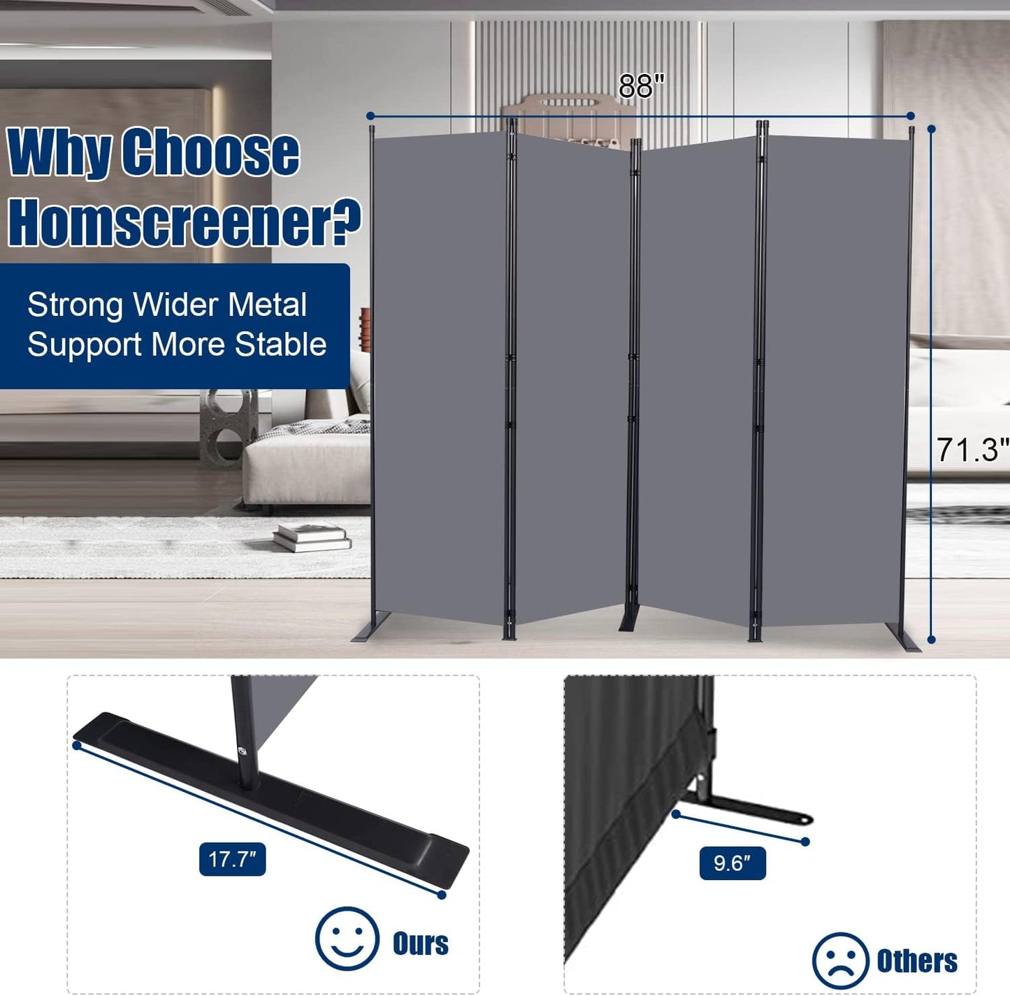 Room Divider 6FT Portable Room Dividers and Folding Privacy Screens, 88'' W Fabric Divider for Room Separation, 4 Panel Partition Room Dividers Freestanding Wall Divider Screen for Dorm Studio Office