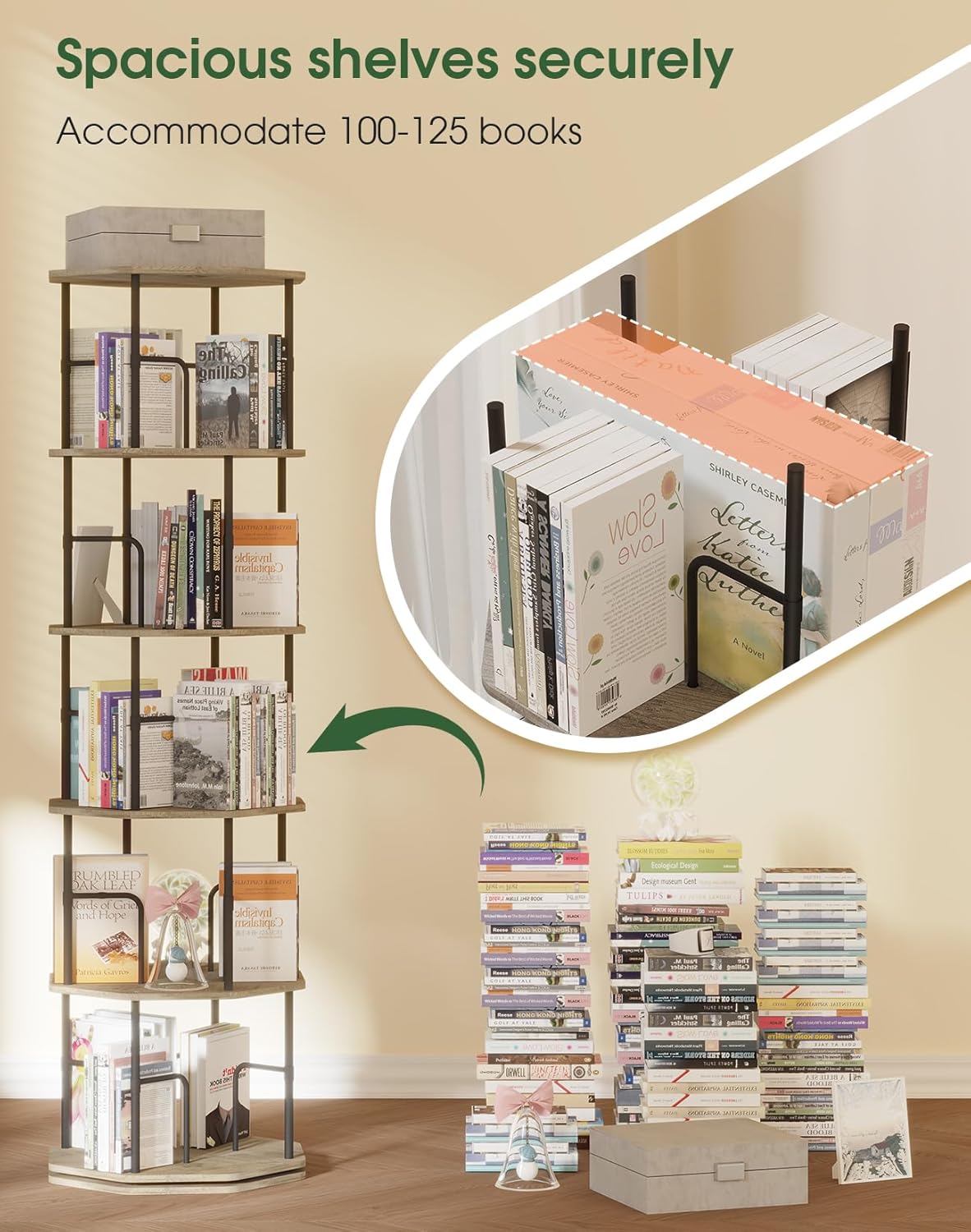 5 Tier Rotating Bookshelf, 360 Display Round Spinning Bookshelf Tower for Kids Room, Corner Shelf for Living Room, Office, Bedroom, Black