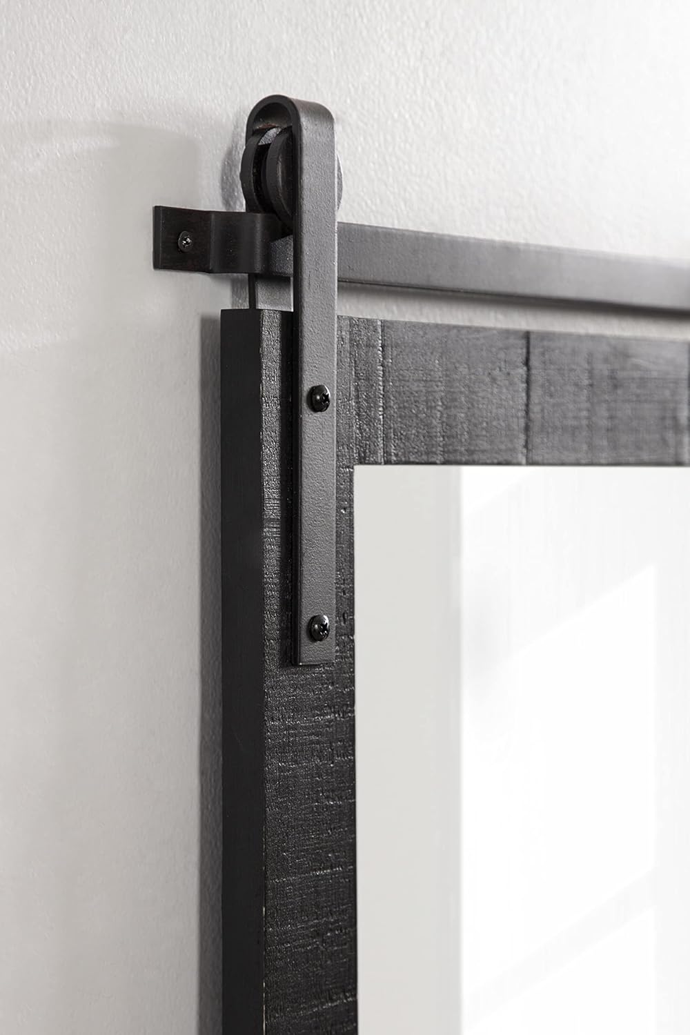 Kate and Laurel Cates Farmhouse Wood Framed Panel Wall Mirror; 18 x 50; Black; Decorative Rustic Barn Door Inspired Wall Mirror Decor With Full Length Size