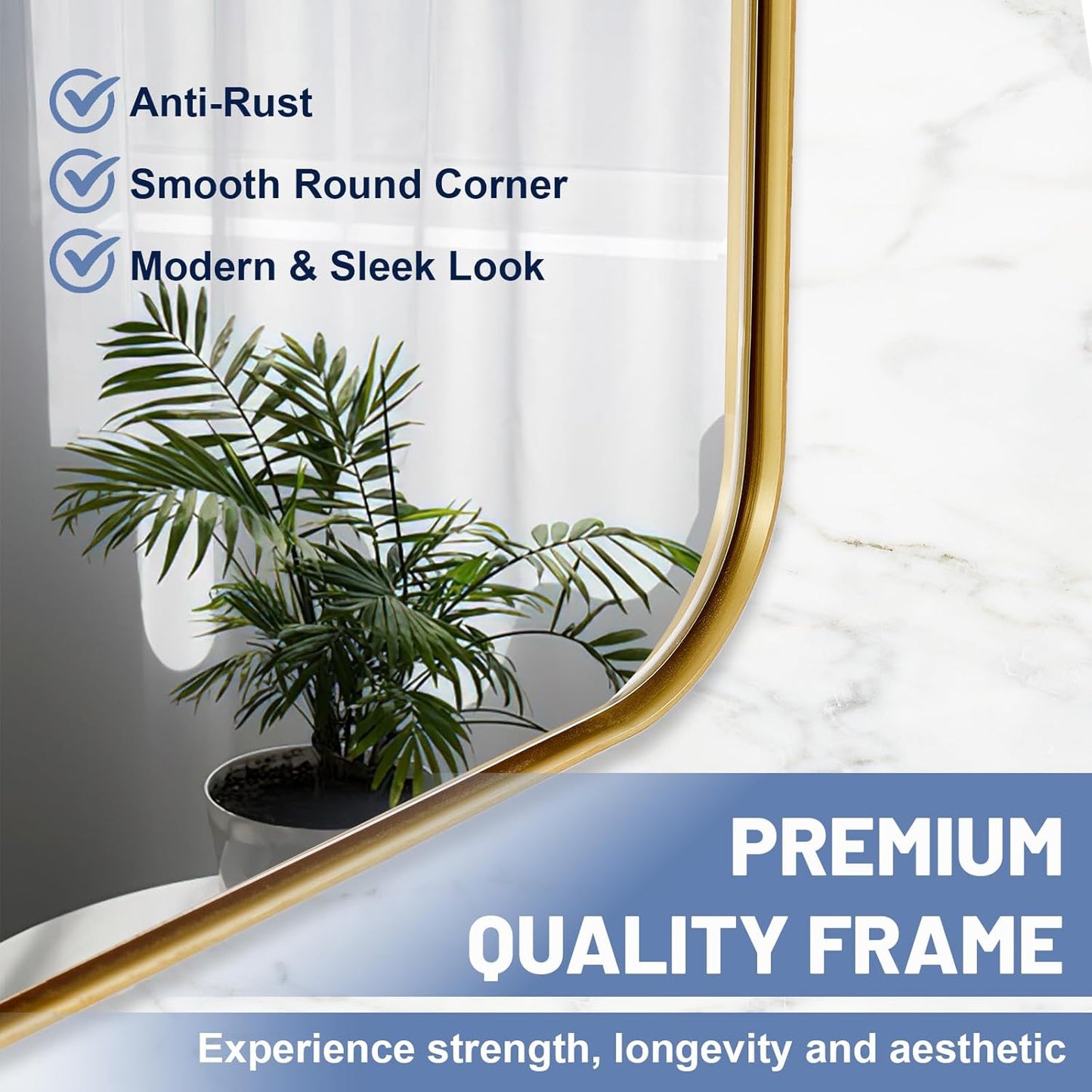 22x30 Inch Brushed Gold Mirror for Bathroom, Rounded Rectangle Mirrors Wall Mounted, Anti-Rust Metal Framed Bathroom Mirror for Wall, Modern Vanity Mirrors Hangs Horizontally or Vertically