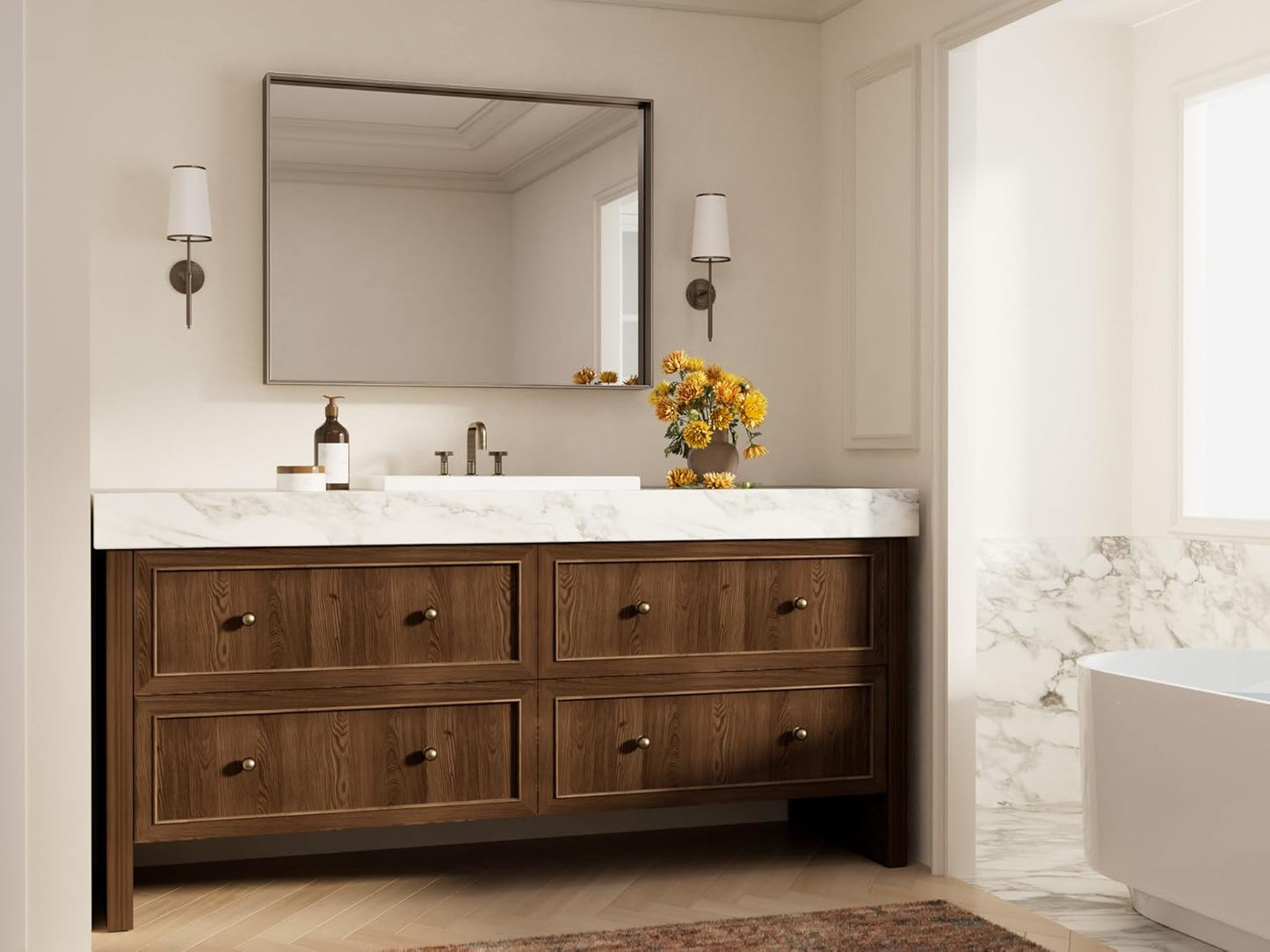 Keonjinn 40 x 30 Inch Brushed Bronze Mirror for Bathroom Rectangular Wall Mount Vanity Mirror Metal Frame Farmhouse Bronze Mirrors Large Decorative Square Corner Rectangle Mirrors(Horizontal/Vertical)