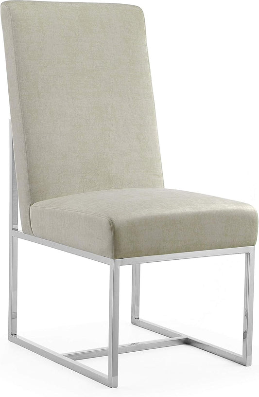 Manhattan Comfort Element Modern Velvet Dining Chairs, High Density Foam, Chrome Finish Stainless Steel Frame, High-Back, Fully Assembled Industrial Chic Accent Furniture, Set of 1, Champagne