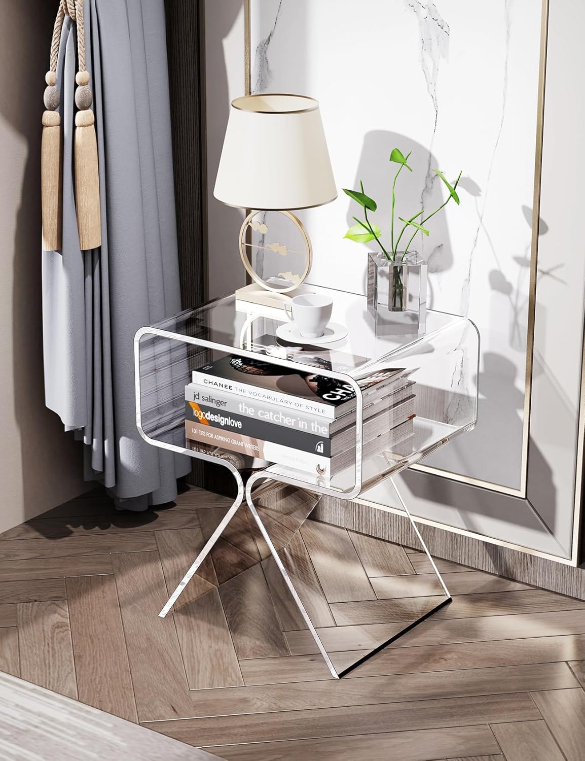 Acrylic Nightstand Side Table Modern Design Clear Home Decor Display End Table for Living Room (Clear)
