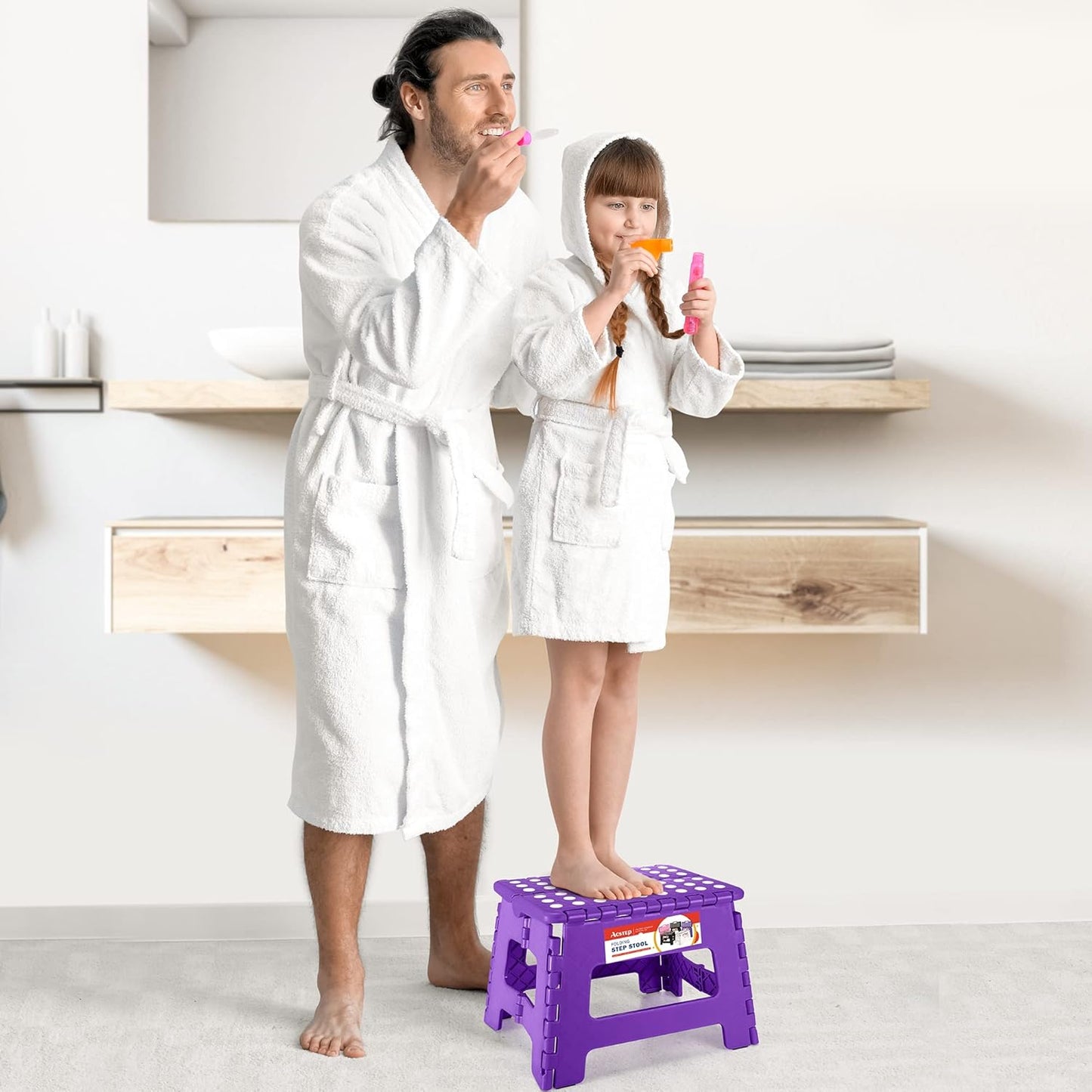 ACSTEP Folding Portable Collapsible Plastic Foldable Step Stool,Non Slip Folding Stools for Kitchen Bathroom Bedroom (Purple)