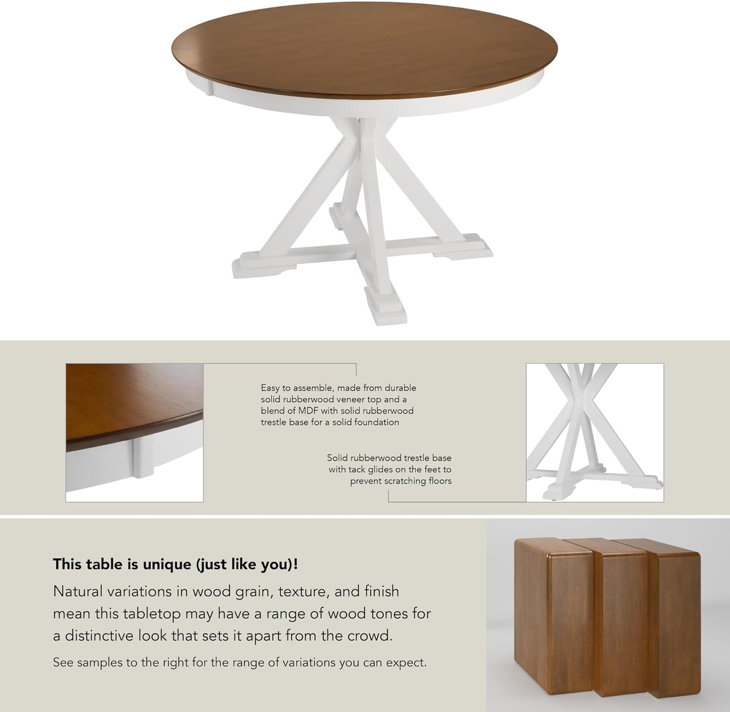 Bush Furniture Round Dining Table, 45 inch Trestle Design, Modern Transitional, West End Collection, Dark Brown and White