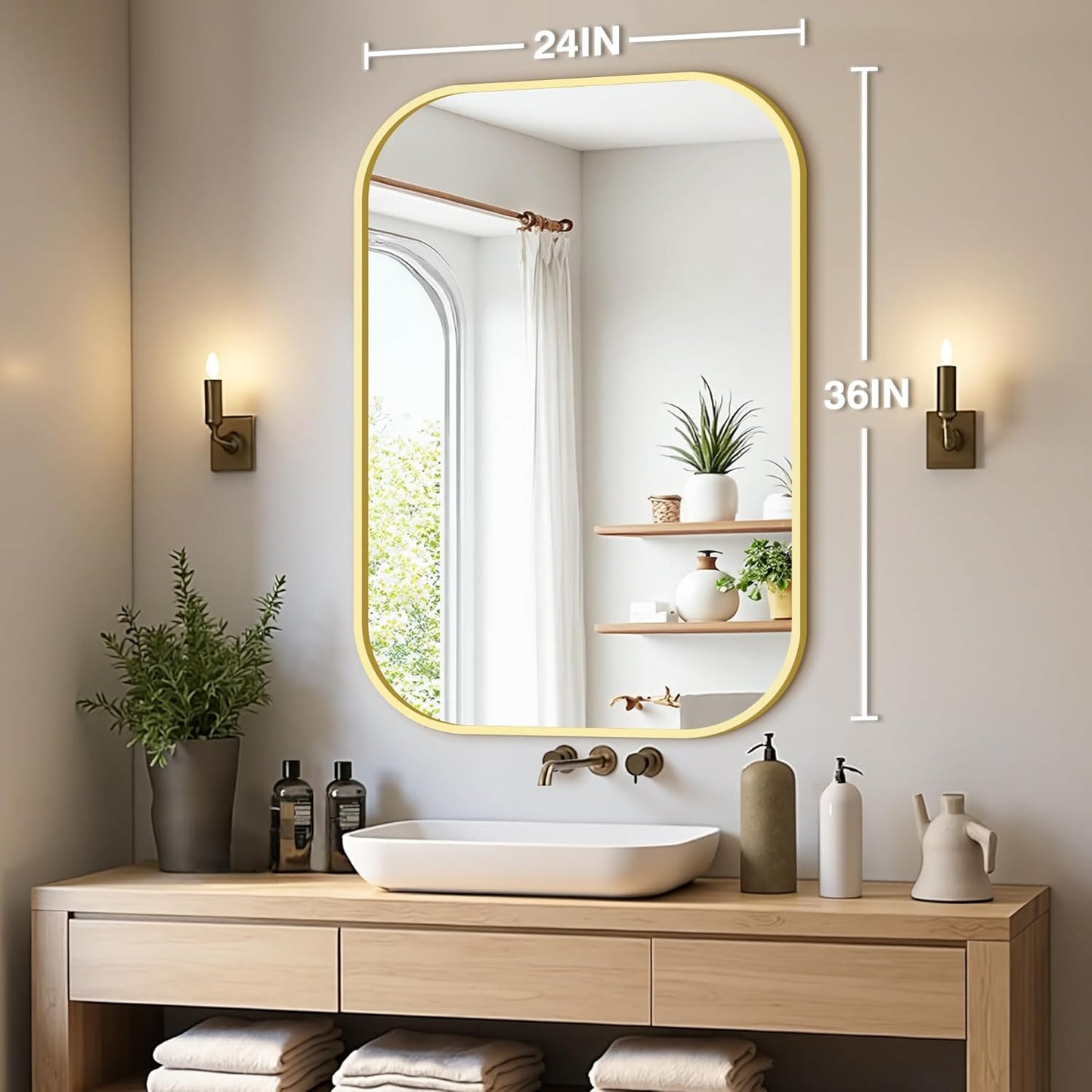 Bathroom Mirrors for Over Sink, 24x36 Gold Vanity Mirror for Bathroom Sink, HD Shatterproof Squircle Wall Mirror for Bathroom Washroom Lavatory Restroom Metal Frame