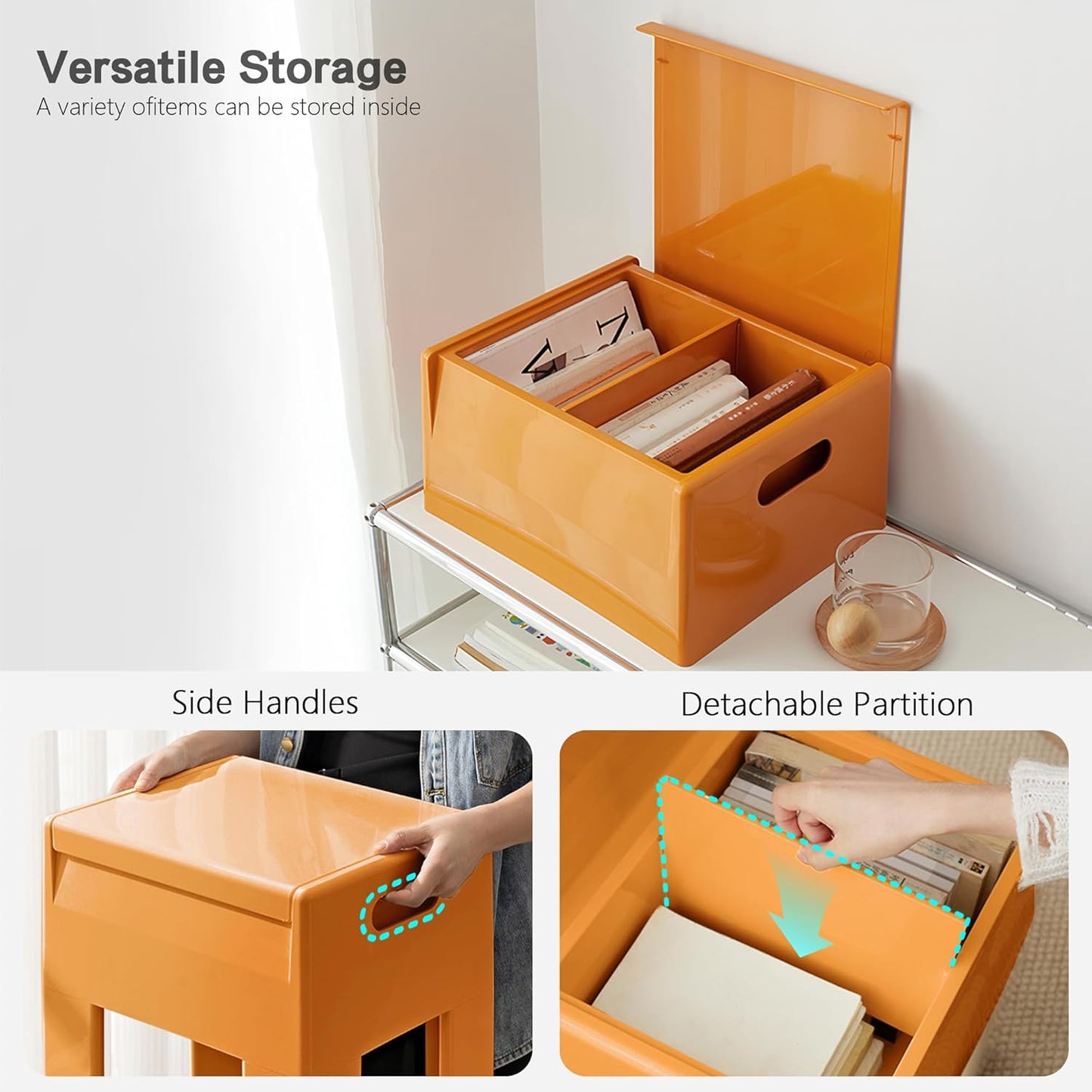 Nightstand Bedside with Storage Space, Multifunctional Colorful Plastic End Table Small Side Table for Bedroom, Dorm and Small Spaces, Easy Assembly(14.7" D x 11.8" W x 15.8" H, Orange)