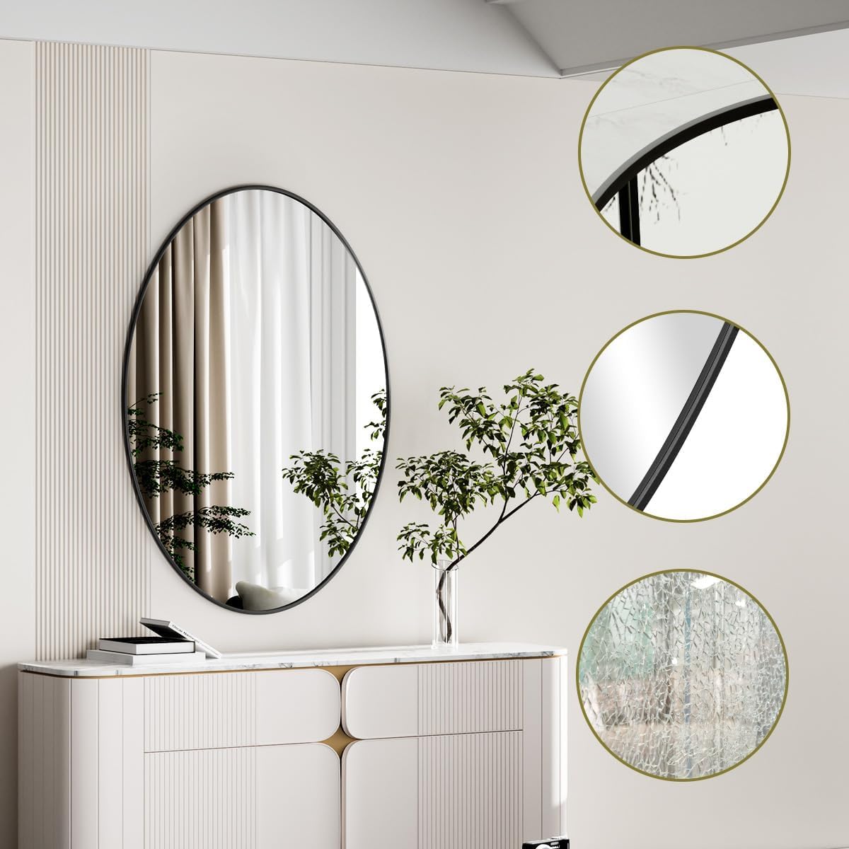 Koonmi Black Oval Bathroom Mirror, 20"x28" Bathroom Vanity Mirror, Oval Mirror for Bedroom Living Room Entryway, Hangs Horizontal or Vertical