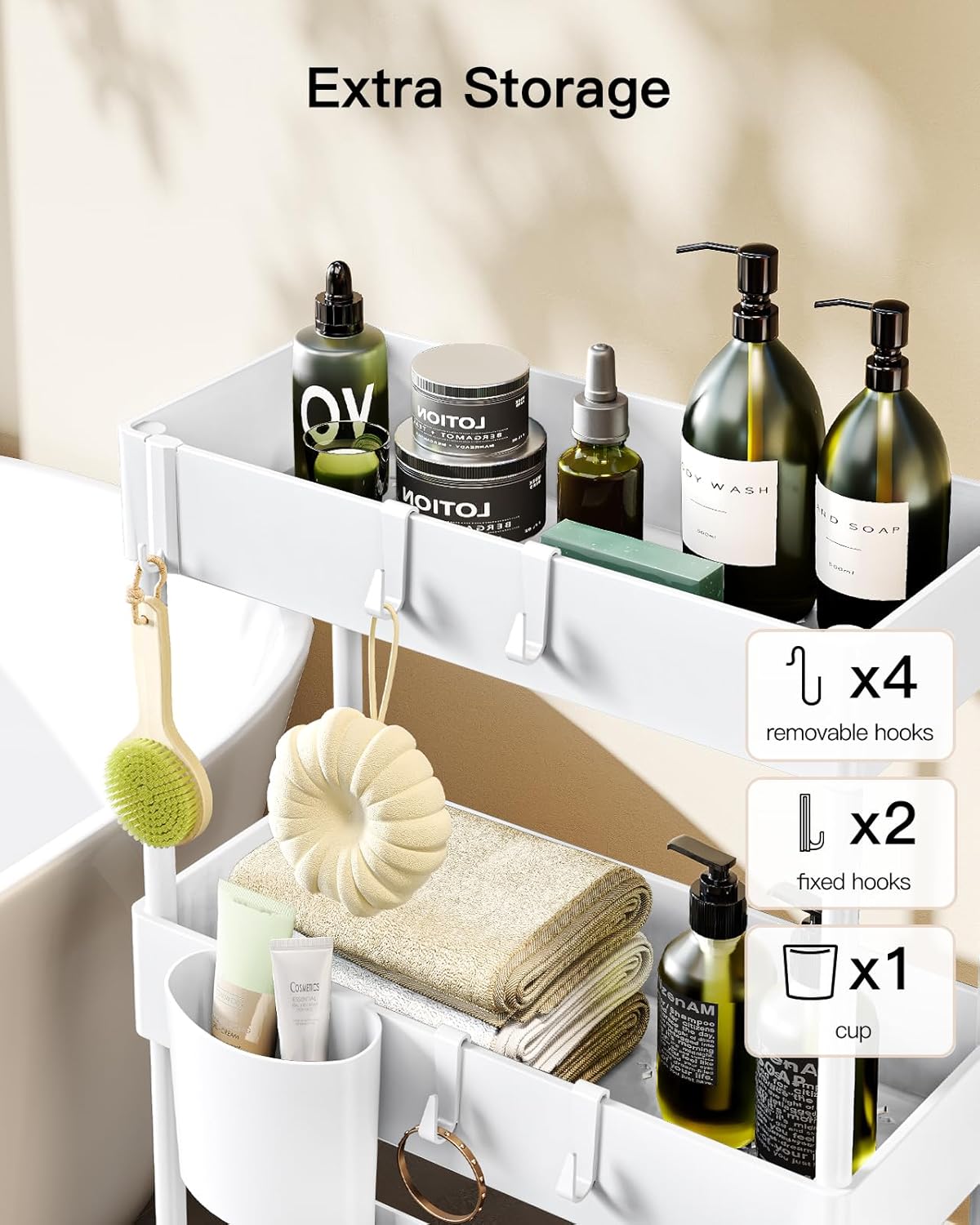 Pipishell Slim Storage Cart with Wheels, Bathroom Cart Organizer Bathroom Storage Small, Rolling Cart for Bathroom, Laundry Room, Kitchen, Narrow Space, White PIUC04W