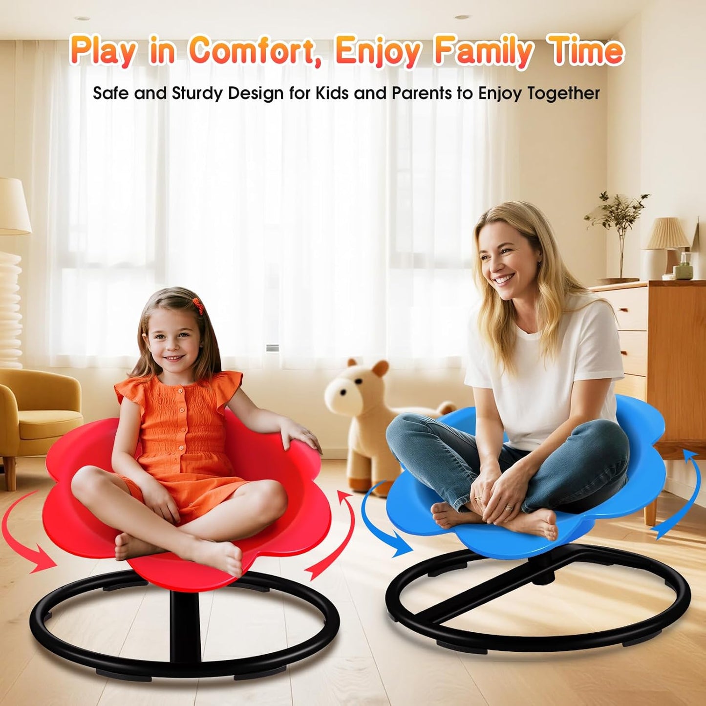 Lucky Flower Spinning Chair for Autism Kids, Sensory Swivel Chair Training Body Coordination, Sit and Spin Autism & ADHD Sensory Toys for Kids, Sensory Products Toys for Ages 3+ (Red)