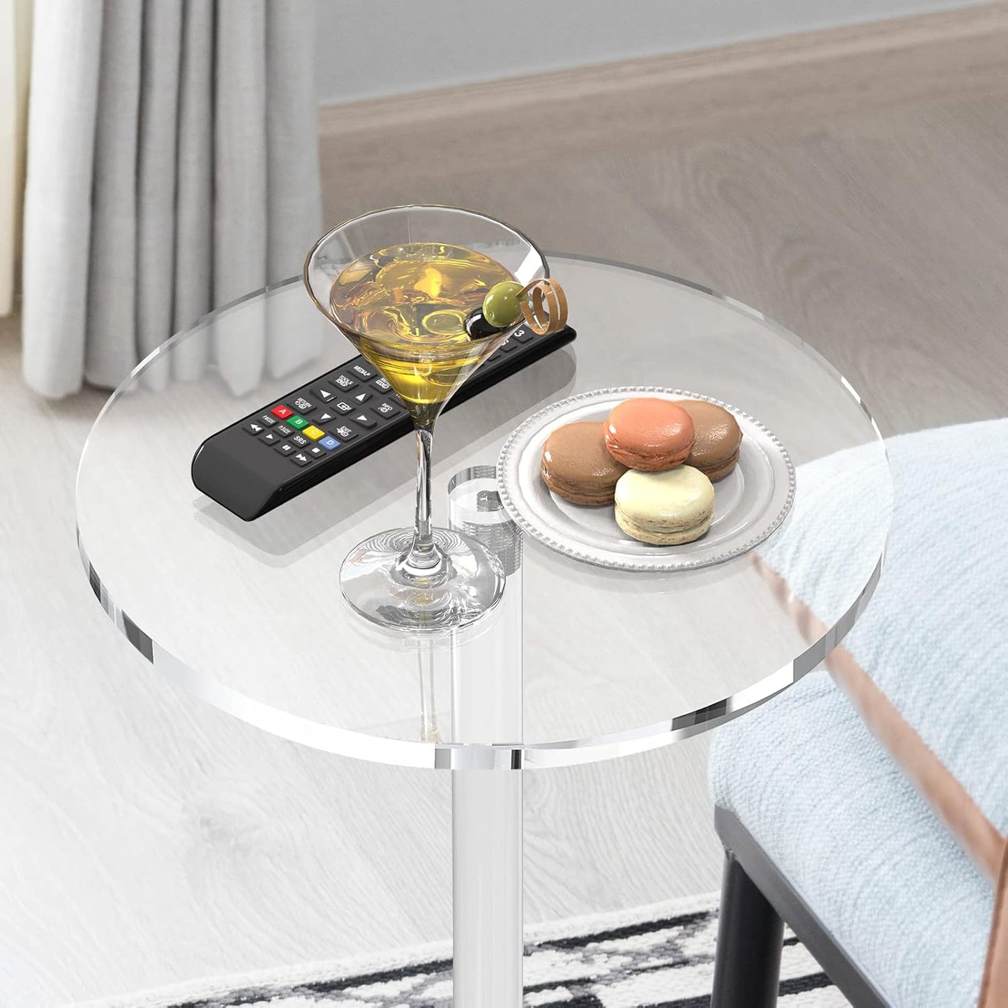 Acrylic End Table, Clear Side Tables for Small Space, 11.8" Round Modern Drink Table for Living Room, Bedroom, Bathroom, Office, Outdoor, Business, Sturdy and Easy to Install (Large)