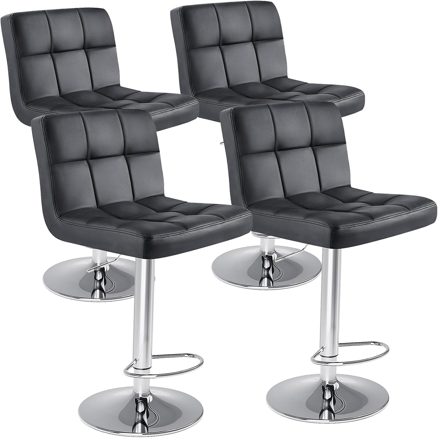 DUMOS Bar Stools Set of 4, 24 inch Counter Height Bar Stools, Upholstered Modern Kitchen Barstools with Metal Base, PU Leather Saddle Stools for Kitchen Island, Black