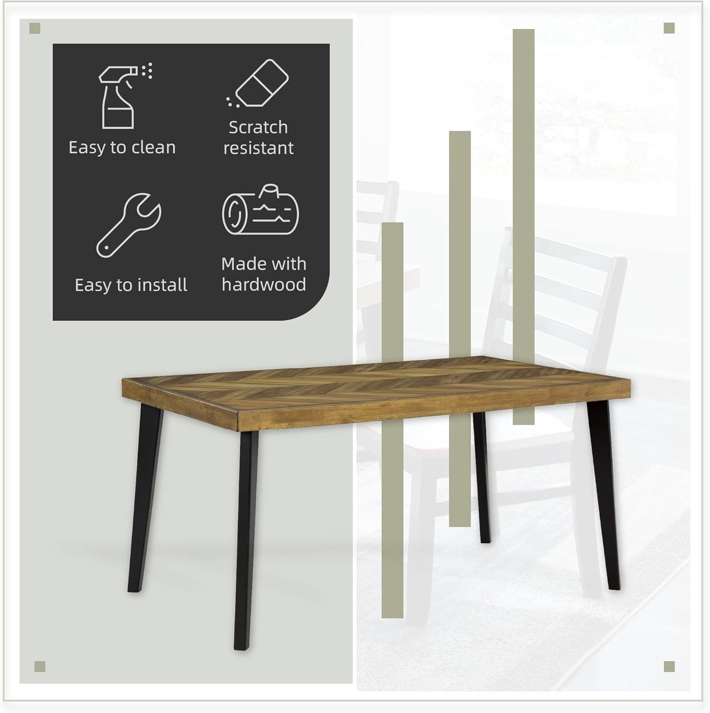 Signature Design by Ashley Blondon Rustic Chevron Dining Table and 6 Chairs, Set of 7, Black & Light Brown