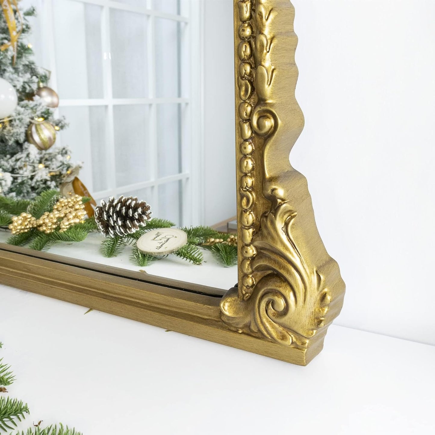 Antique Gold Ornate Mirror Arched Mantel Mirror Baroque Inspired Ornate Dresser Mirror, 30x34