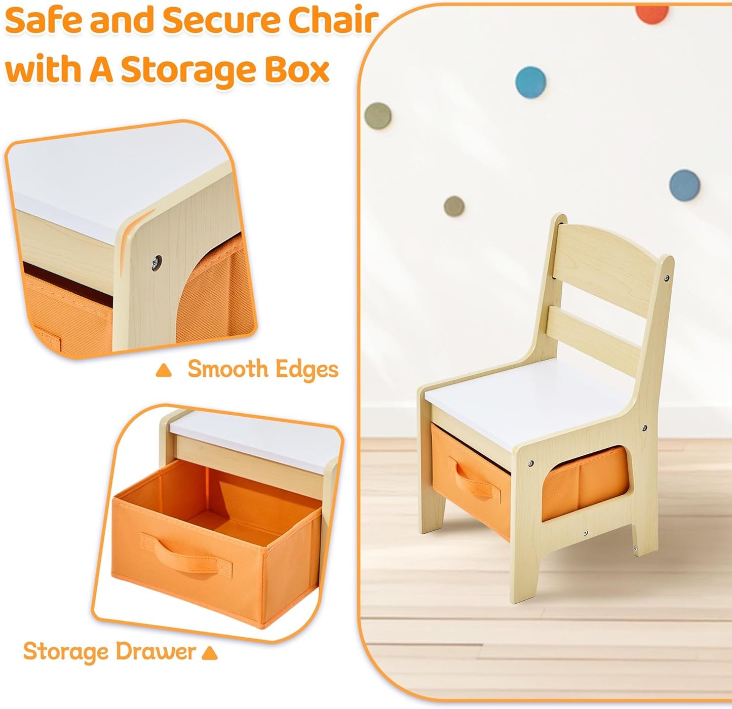 Kids Table and Chairs Set, 4 in 1 Wooden Kids Table with Reversible Tabletop, Children Activity Table with Removable Tabletop Storage, Toddler Table and Chair Set for Home, Nursery, Playroom