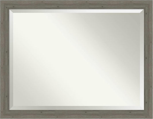 Amanti Art Grey Wall Mirror 35x45 Fencepost Grey Narrow Rectangle Bathroom Mirror for Wall Decor Living Room, X-Large Country Rustic Wood Frame, Hangs Horizonally and Vertically, Bathroom Decor,