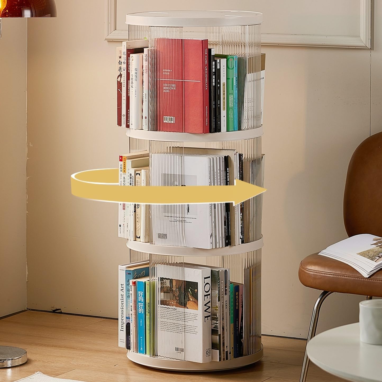 3 Tier Rotating Bookshelf Spinning Bookshelf Tower Swivel Bookcase Round Book Shelf for Small Space Revolving Bookcase for Playroom Bedroom Living Room