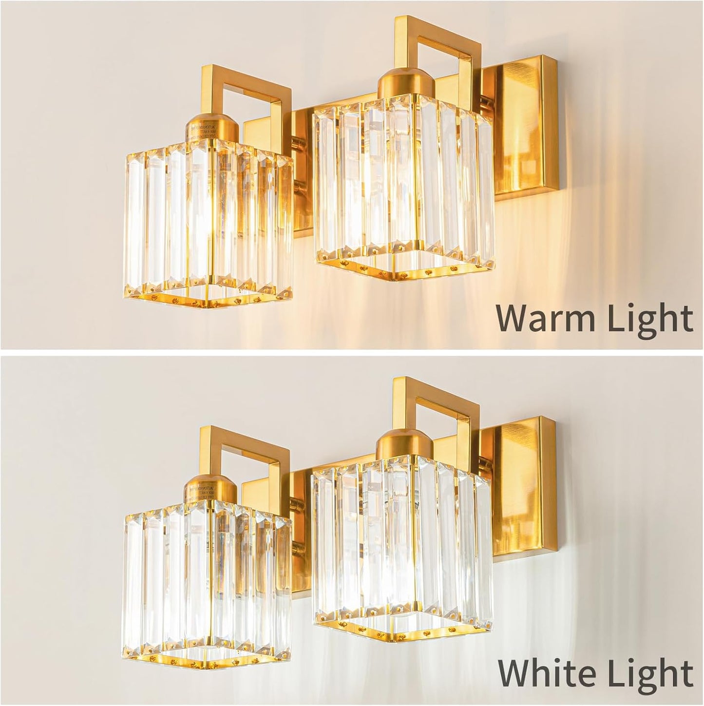 Modern Bathroom Vanity Light 2-Lights Gold Crystal Wall Lamp Bathroom Modern Crystal Vanity Lighting