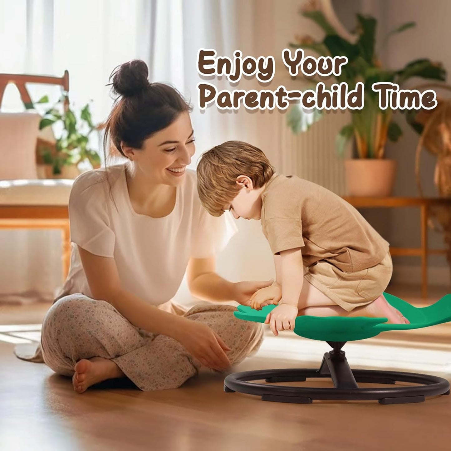 Spinning Chair for Autistic Kids, Sensory Toys for Kids With Autism, 360° Sensory Swivel Chair, Fish-Shaped Spin Seat for Children With ADHD, Safe & Smooth Sit and Spin Improve Balance (Dark Green)