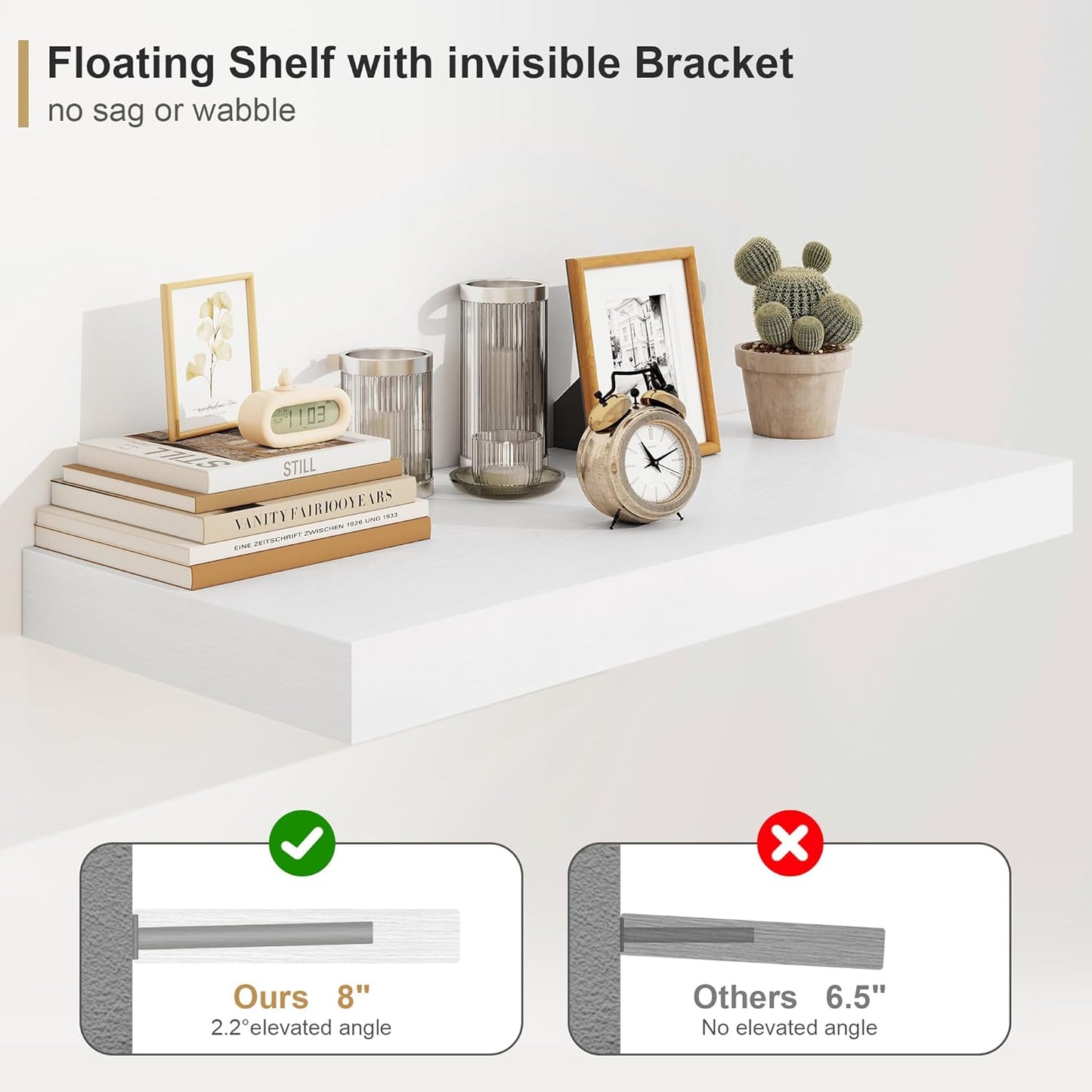 Heimlove White Bathroom Shelves Floating Shelves for Wall Shelf Over Toilet Long Wall Mounted Modern Farmhouse,48 x 12 Shelves with Invisible Brackets for Living Room, Kitchen, Bedroom