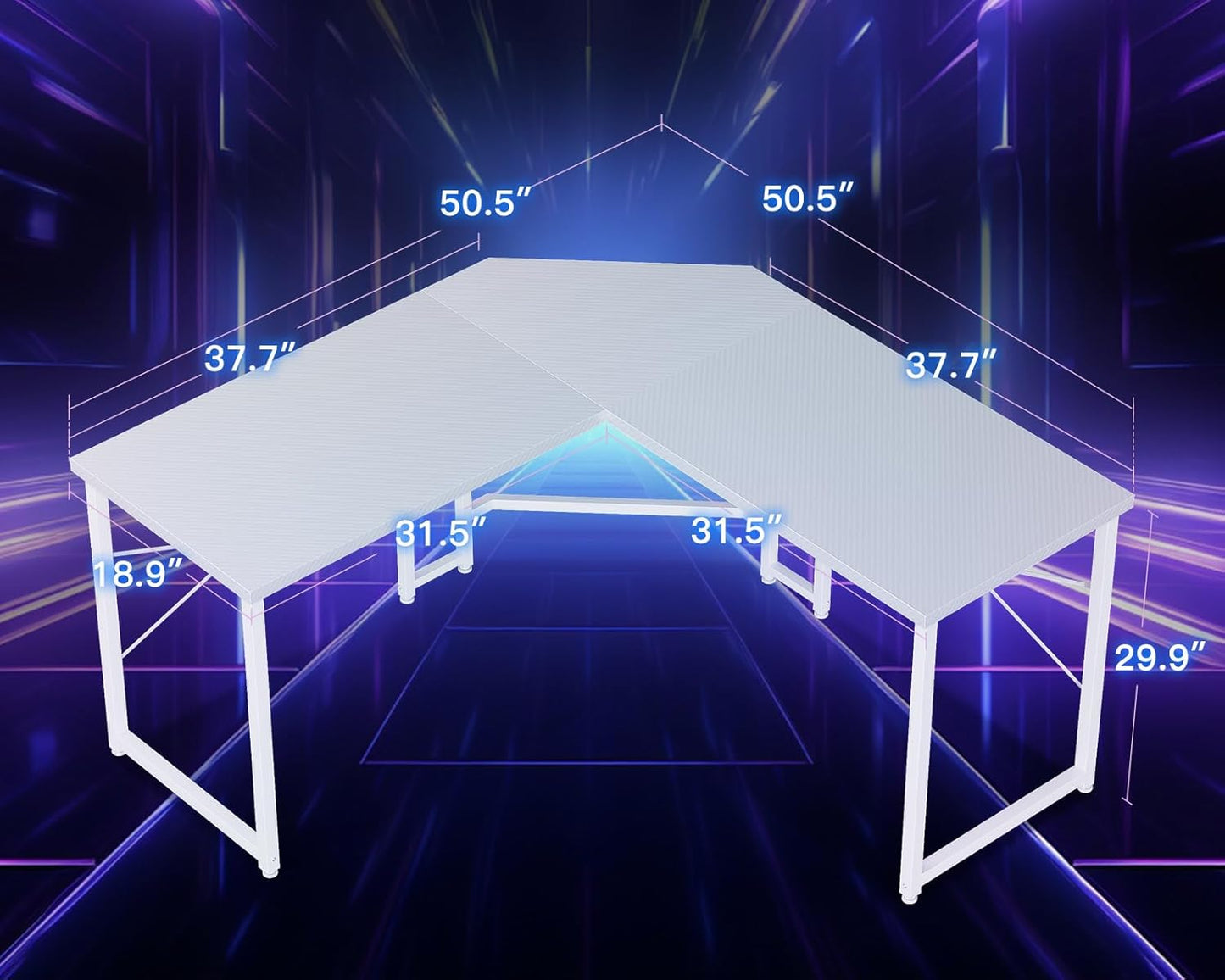 Casaottima L Shaped Gaming Desk, Corner Desk Gaming Table for Home Office, Computer Desk Sturdy Writing Workstation for Small Space, Easy to Assemble, 51 inch, Carbon Fiber Surface, White