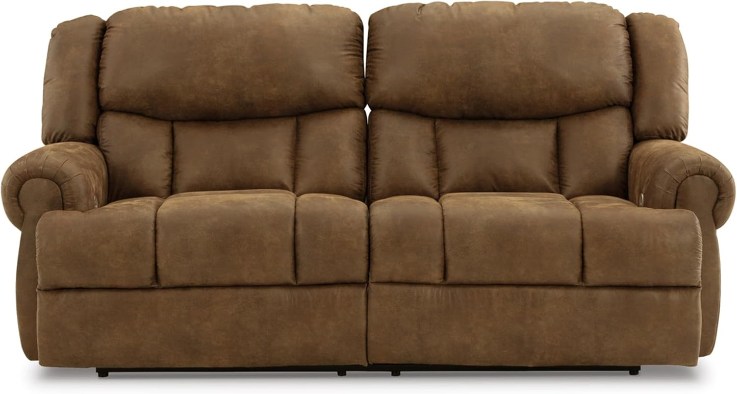 Signature Design by Ashley Boothbay Classic Faux Leather 2 Seat Power Reclining Sofa with USB Ports, Dark Brown