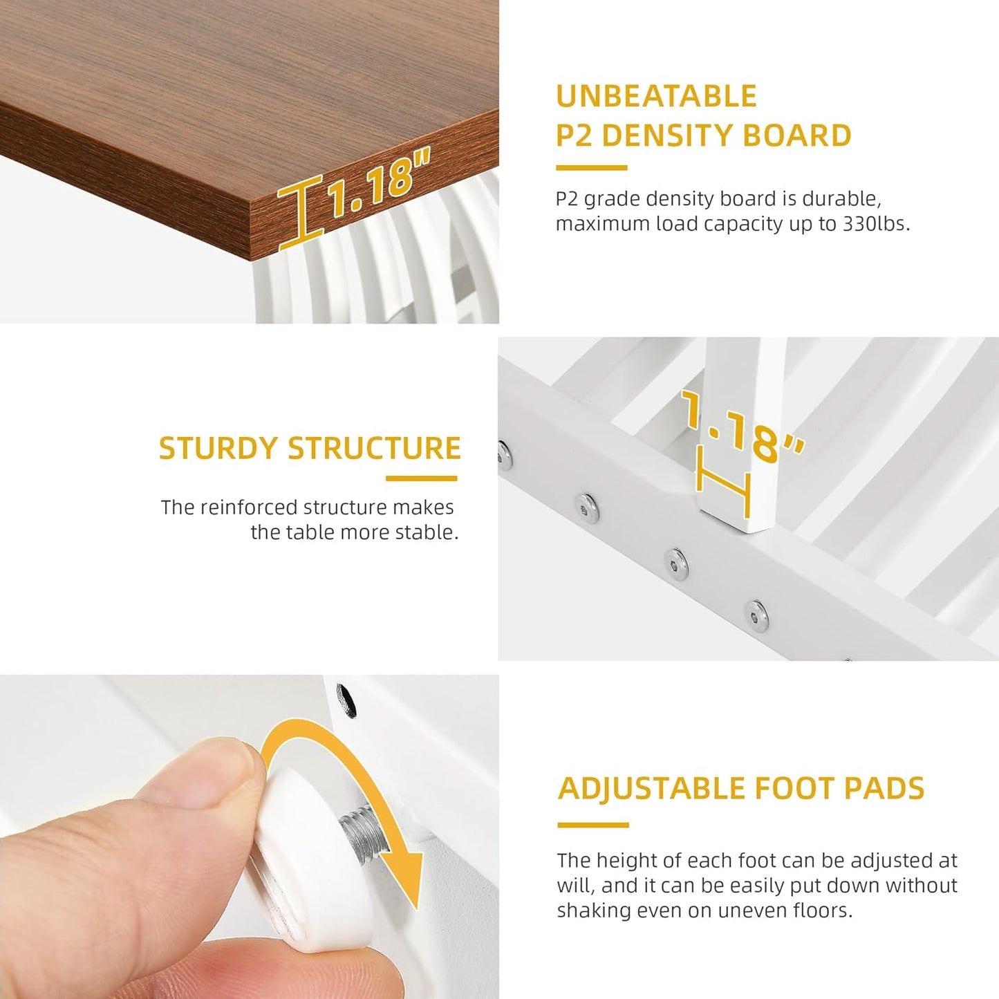 DWVO Modern Dining Table for 4 People 47 Inch Rectangular Kitchen Table with Walnut Tabletop and White Geometric Legs Small Dinner Table Kitchen & Dining Room Furniture Brown