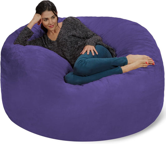 Chill Sack Bean Bag Chair - 5' Giant Memory Foam Lounge Chair with Soft Microfiber Cover – Cozy Furniture for Living Room, Dorm, & Kids' Rooms – Comfortable 5 Ft, Microsuede Lounge Sofa, Purple