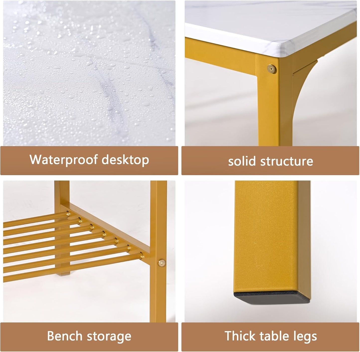 SogesHome 4-Piece Dining Table Set for 4 - Space-Saving Kitchen Set with Bench and Chairs, Ideal for Restaurants and Coffee Shops, Golden