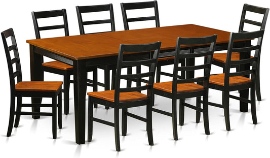 East West Furniture QUPF9-BCH-W 9 Piece Kitchen Table Set Includes a Rectangle Dining Table with Butterfly Leaf and 8 Dining Chairs, 40x78 Inch, Black & Cherry