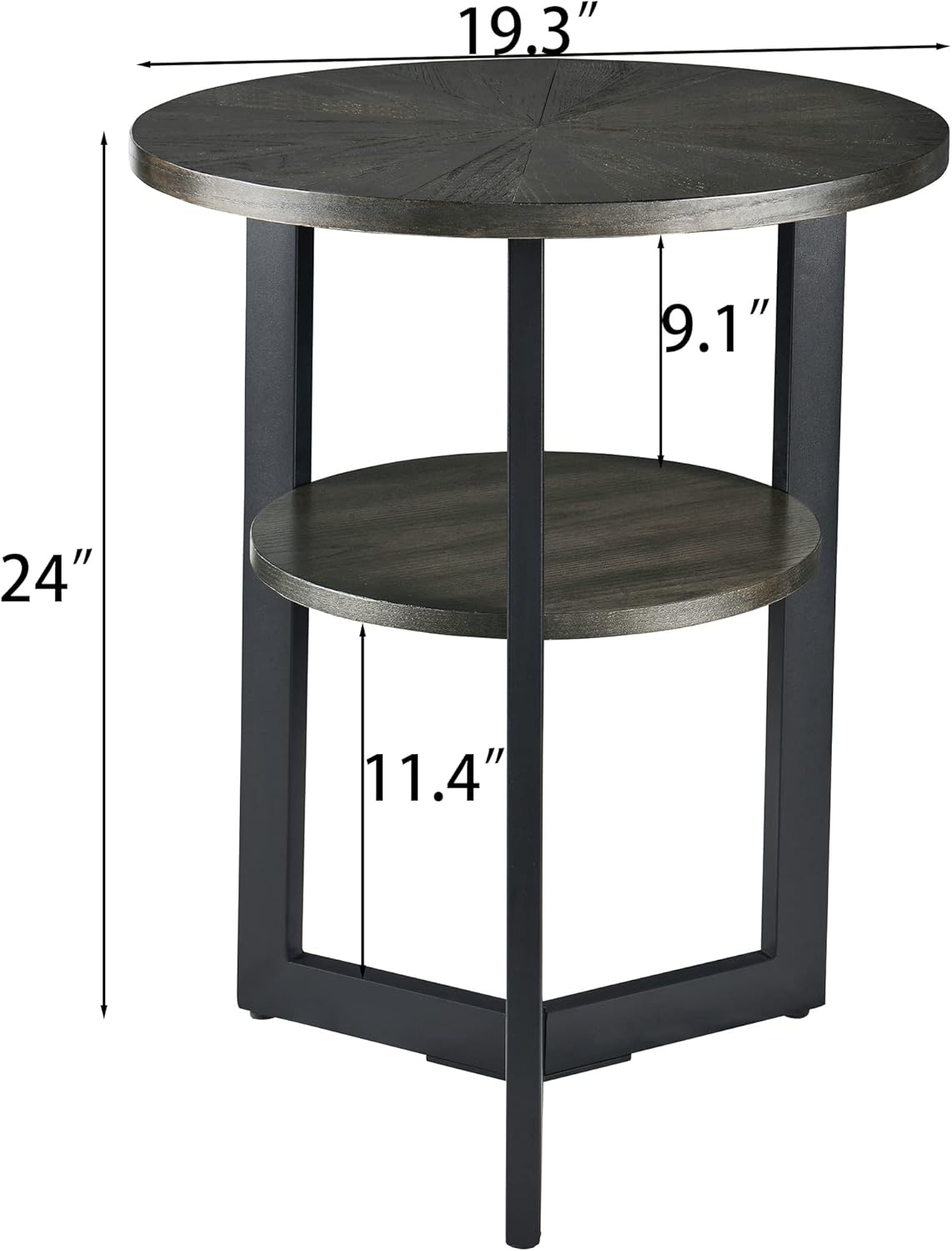 MODERION Small Round End Table with Storage Shelf, Circular Solid Wood Sofa Side Metal Leg, 2-Tier Telephone Table, Nightstand, 24''H x 19.3''D for Living Room Bedroom Entryway Brushed Black BZ1338BK