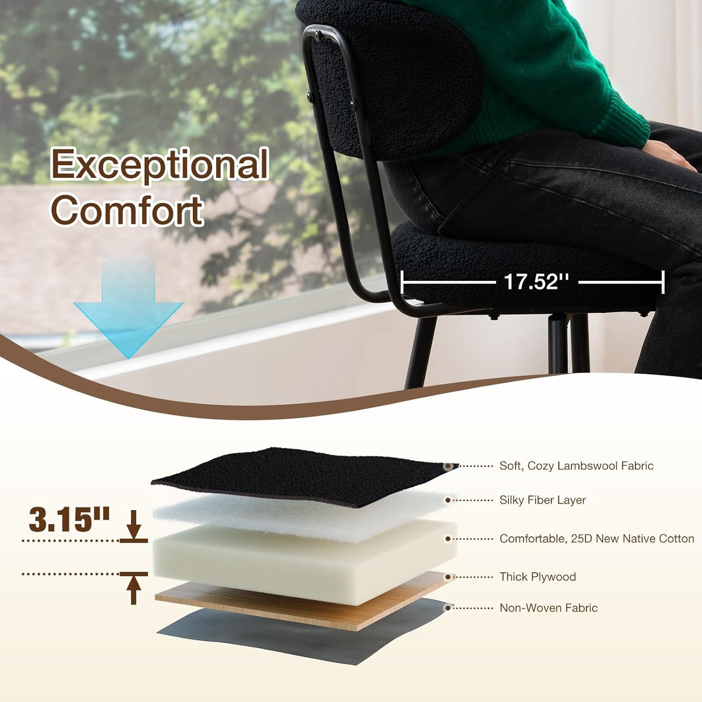 HOMMPA Swivel Bar Stools Set of 3 Counter Height Bar Stools Chiars 26'' Boucle Upholstered Modern Counter Barstools with Back Metal Legs Bar Chairs for Kitchen Counter Island Black