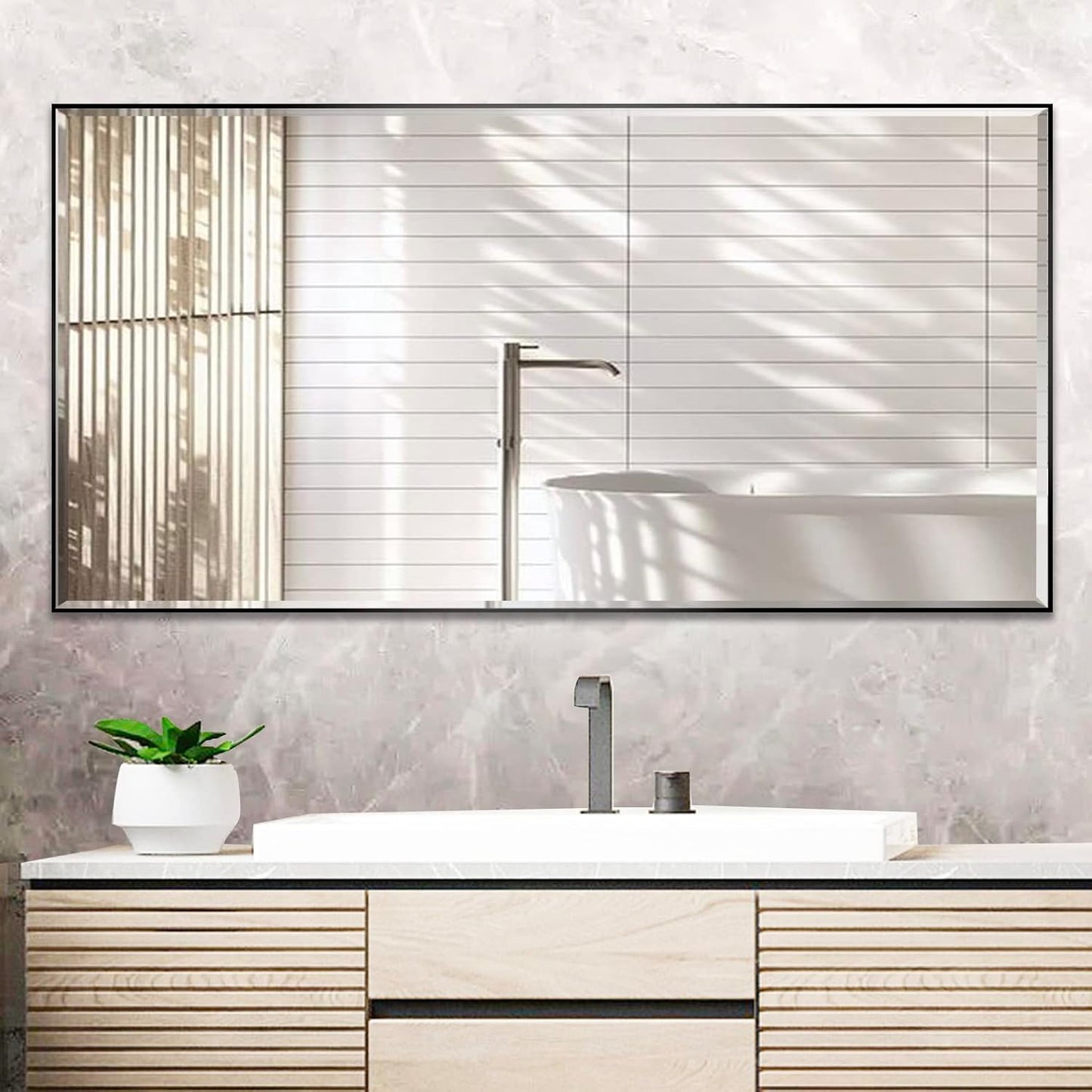 24x40 Inch Black Mirror with Beveled Trim, Aluminum Frame Bathroom Vanity Mirror, Copper-Free Mirror, Rectangle Wall Mounted Mirror, Modern Rectangular Mirror Horizontal or Vertical