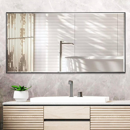 24x40 Inch Black Mirror with Beveled Trim, Aluminum Frame Bathroom Vanity Mirror, Copper-Free Mirror, Rectangle Wall Mounted Mirror, Modern Rectangular Mirror Horizontal or Vertical